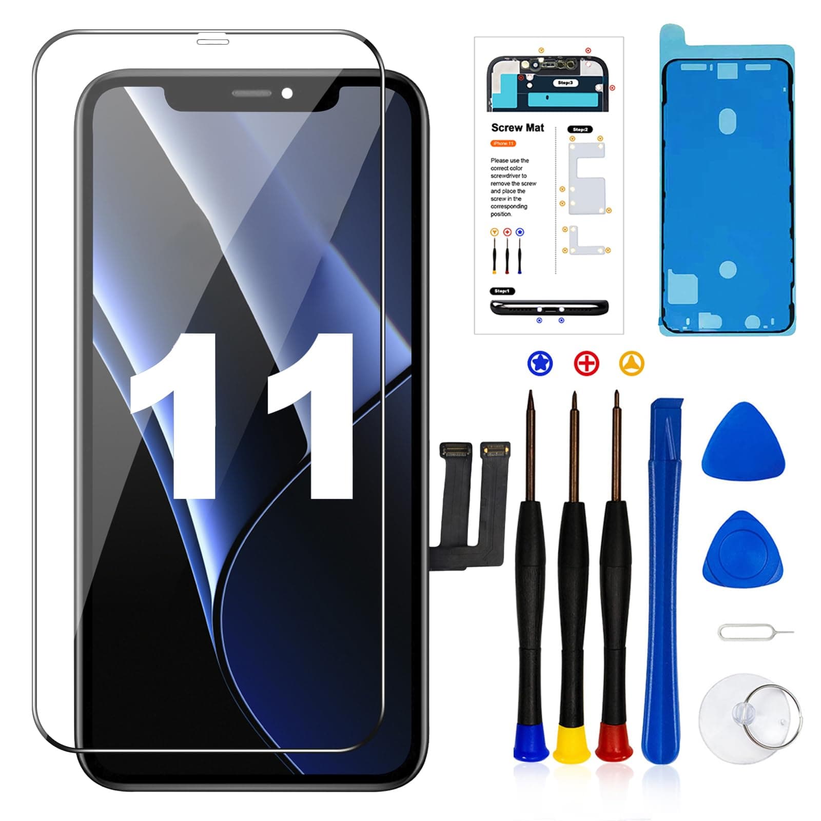 for iPhone 11 LCD Screen Replacement Kit 6.1inch, 3D Touch LCD Display Digitizer Assembly with Repair Tools+Screen Protector Compatible iPhone 11 Screen Replacement (Model A2111, A2223, A2221)6.1inch