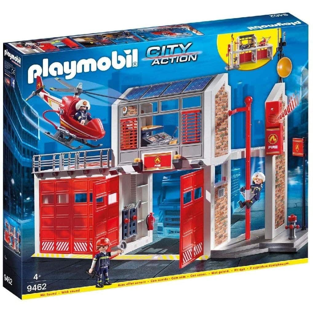 9462 City Action Fire Station with Fire Alarm, fire fighter and helicopter toy, fun imaginative role play, playset suitable for children ages 4+