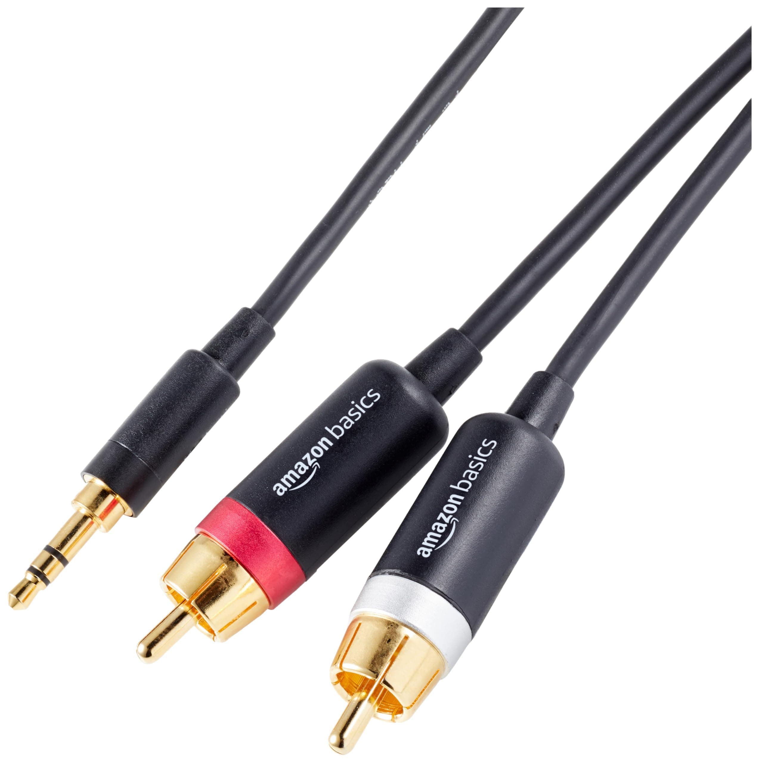 Amazon Basics RCA Adapter Audio Cable for Amplifier (3.5Aux to 2 RCA) Active Speaker with Gold Plated Plug, Black, 1.2m