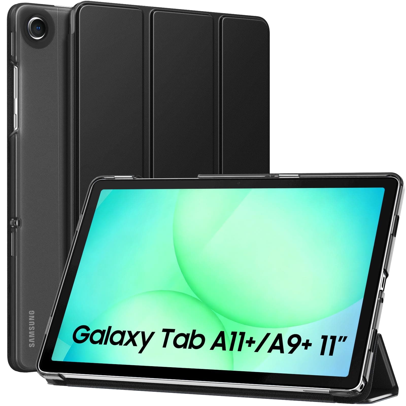 MoKo for Samsung Galaxy Tab A11 Plus / A11+ Case 11 Inch 2026, Galaxy Tab A9 Plus / A9+ Case 11 Inch 2024, Slim Stand Hard PC Translucent Back Shell Smart Cover, Auto Wake/Sleep, Black