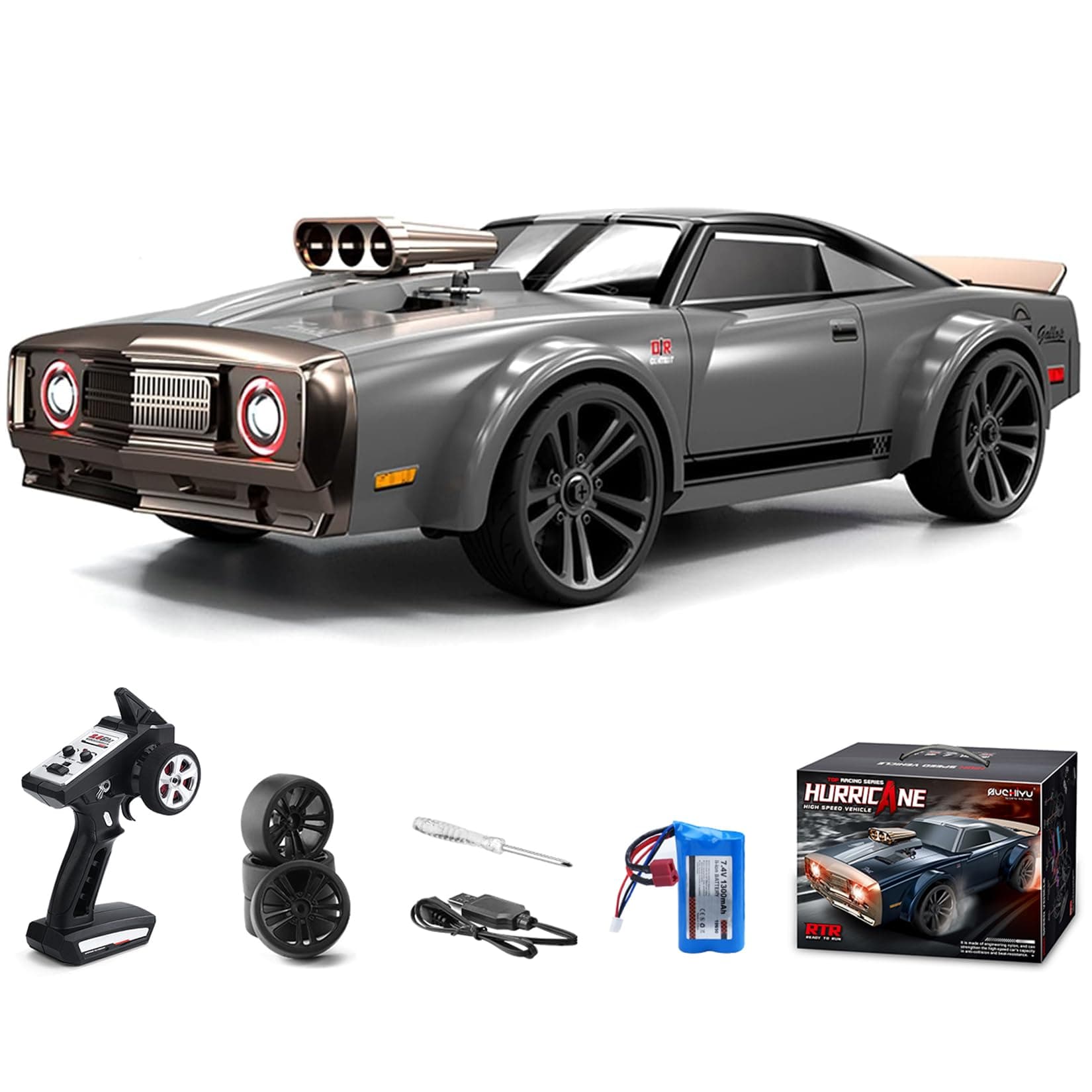 RC Drift Car, 1:16 Scale 2.4Ghz Remote Control Car for Kids, 35KM/H High Speed Sport Racing Vehicle with Lights, 4WD RC Truck for Drift and Racing, Electric Vehicle for Adults Birthday Gift