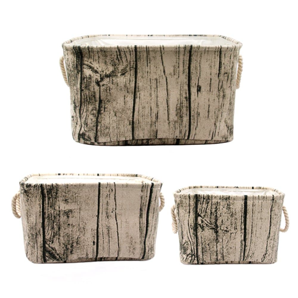 Stylish Tree Stump Design Rectangular Storage Baskets Durable Fabric Washable Storage Bins Organizers with Rope Handles, Decorative and Convenient for Kids Rooms - Set of 3 brown