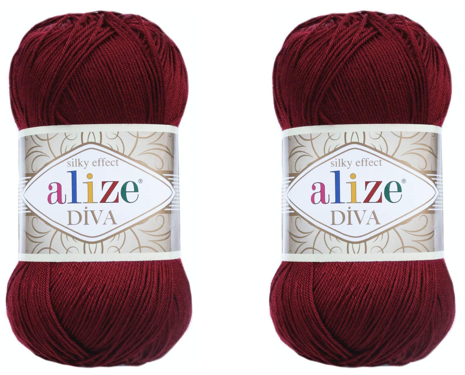 Alize Diva Microfiber Acrylic Yarn - Silk Effect Thread for Crochet & Lace Craft - 2 Skeins, 200gr, 767 yds (Bordeaux)