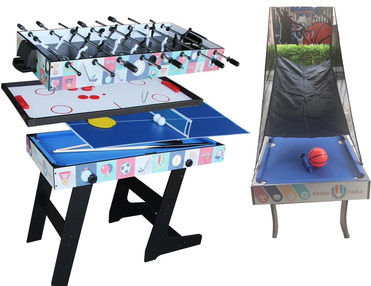 Deluxe 5 in 1 Top Game Table Folding Table-Table Tennis,Glide Hockey,Chess,Pool,Basketball Set