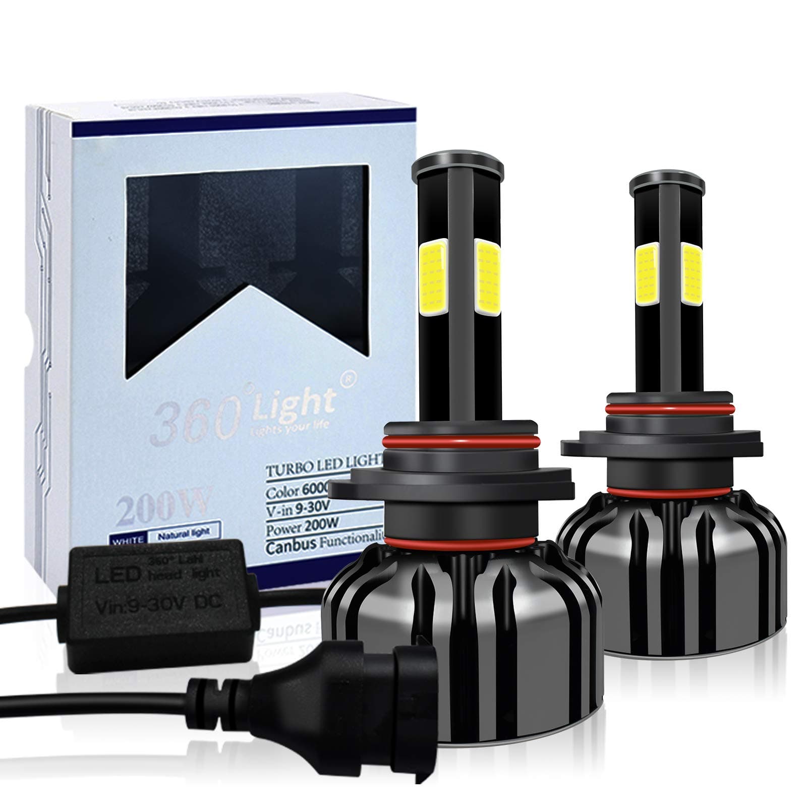 CONPEX 9005 HB3 LED Headlight Bulb Automotive Conversion Kit 4 Sides Chips 250W 9000 LM Super Bright for Car High Low Fog Beam with CANBUS Error Free Anti flicker 12month Warranty