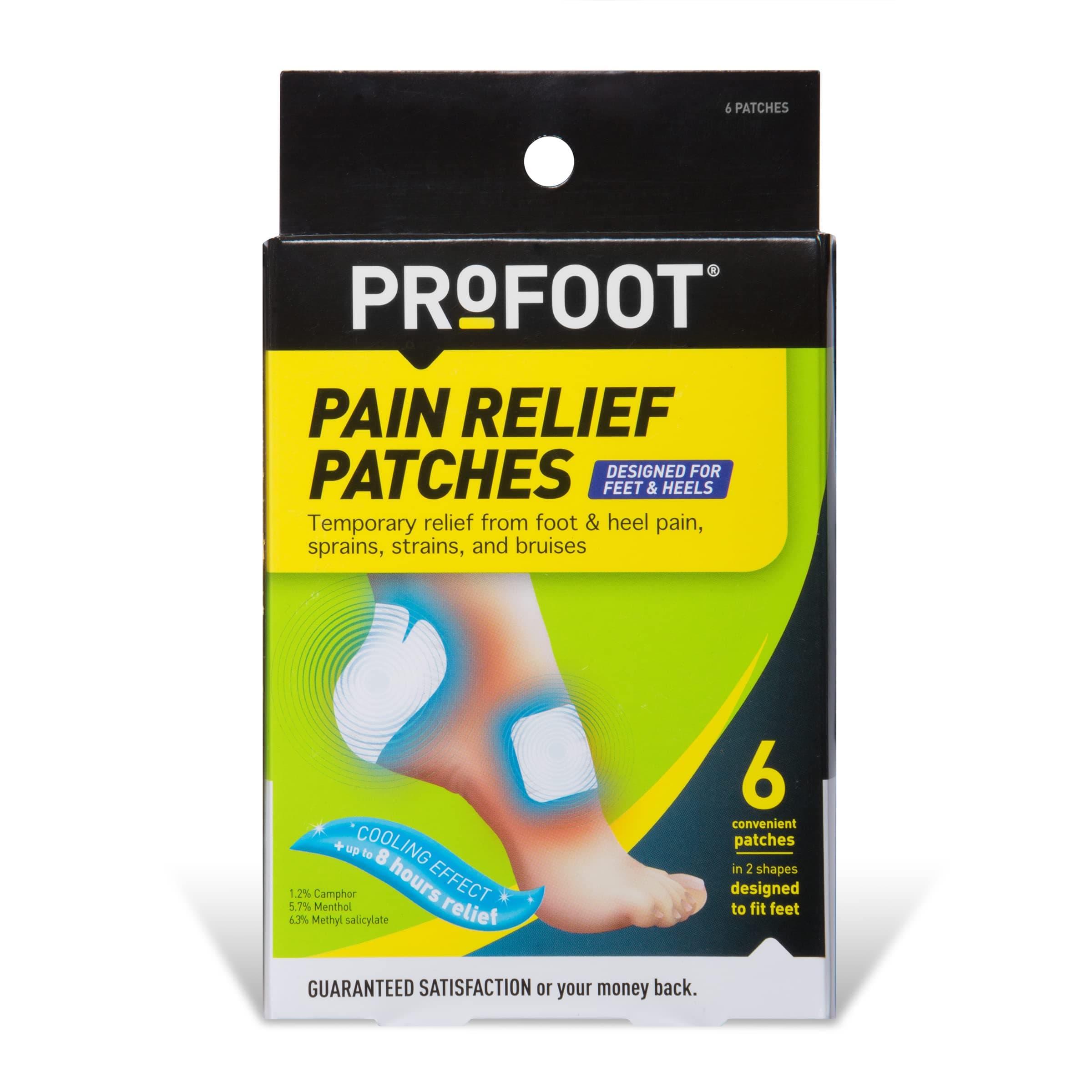 PROFOOT Pain Relief Patches for Foot & Heel Pain - 6 Count - Up to 8 Hours Relief from Sprains, Strains & Bruises