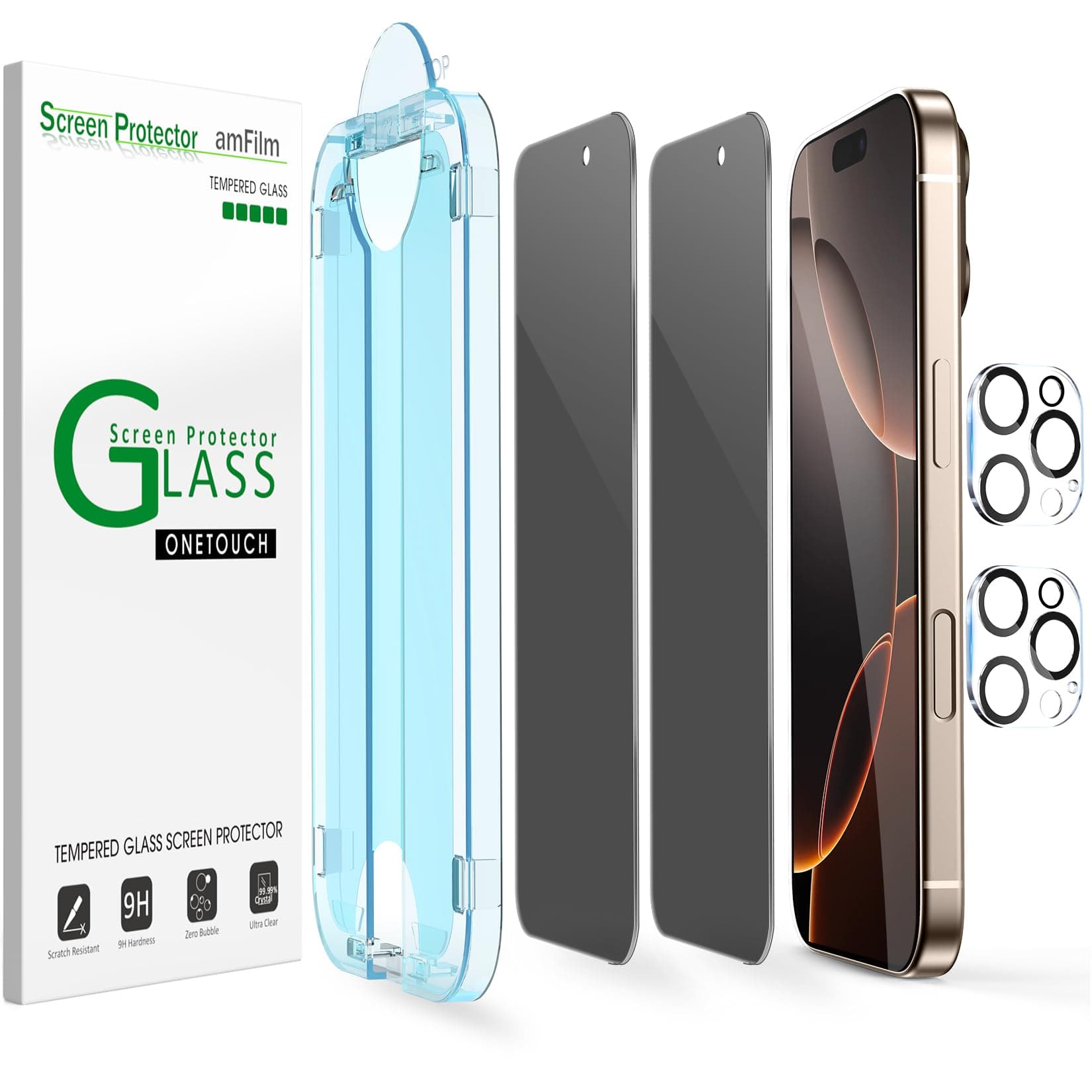 Auto-Alignment OneTouch for iPhone 16 Pro Max [6.9''] privacy Screen Protector,Tempered Glass, 30 seconds Installation, Bubble Free, Case Friendly, Anti-Scratch [2Pack]