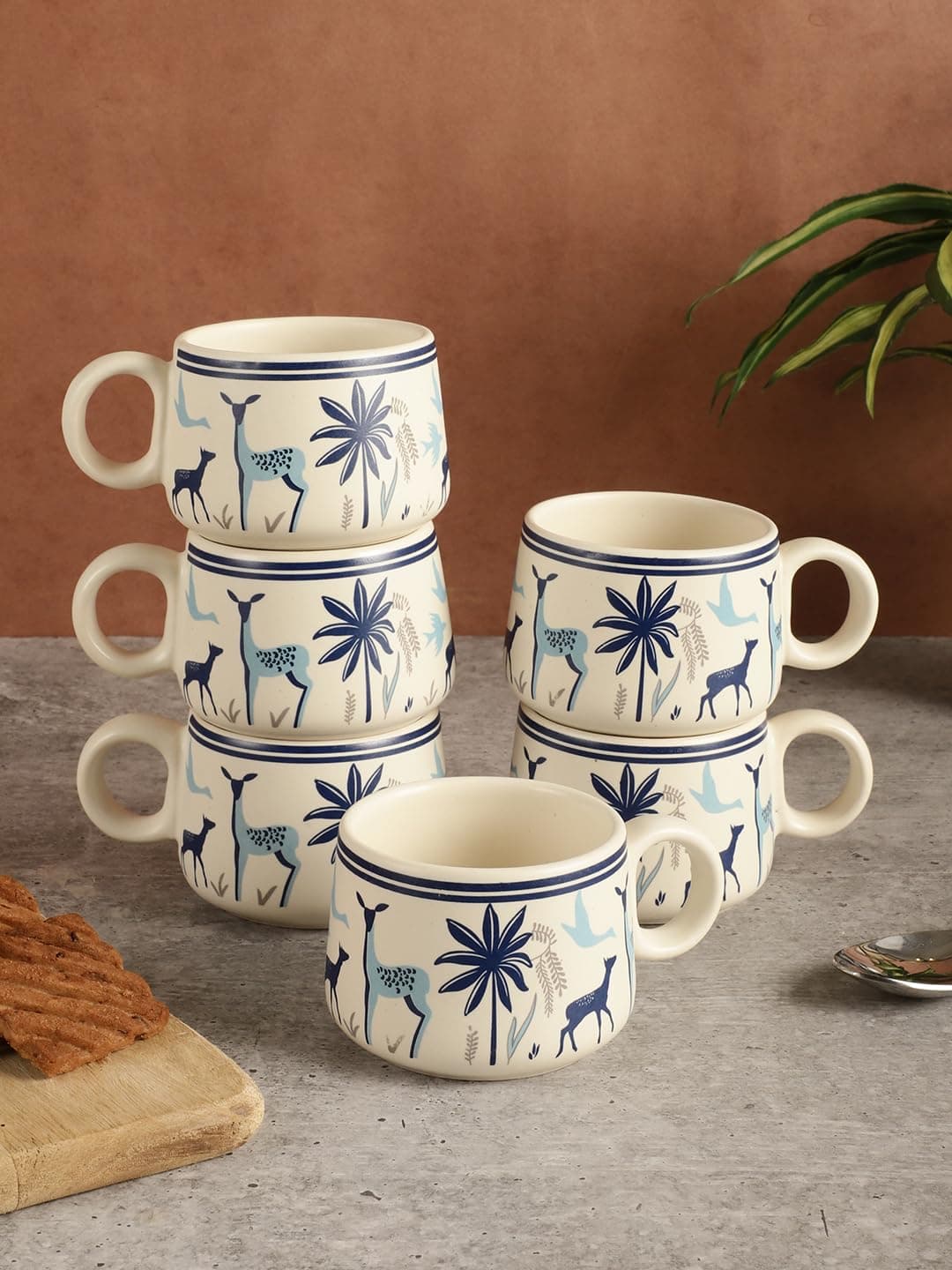 miah decor Ceramic Matte Printed Tea Coffee Mug Set of 6 Studio PoteryDrinkwa...