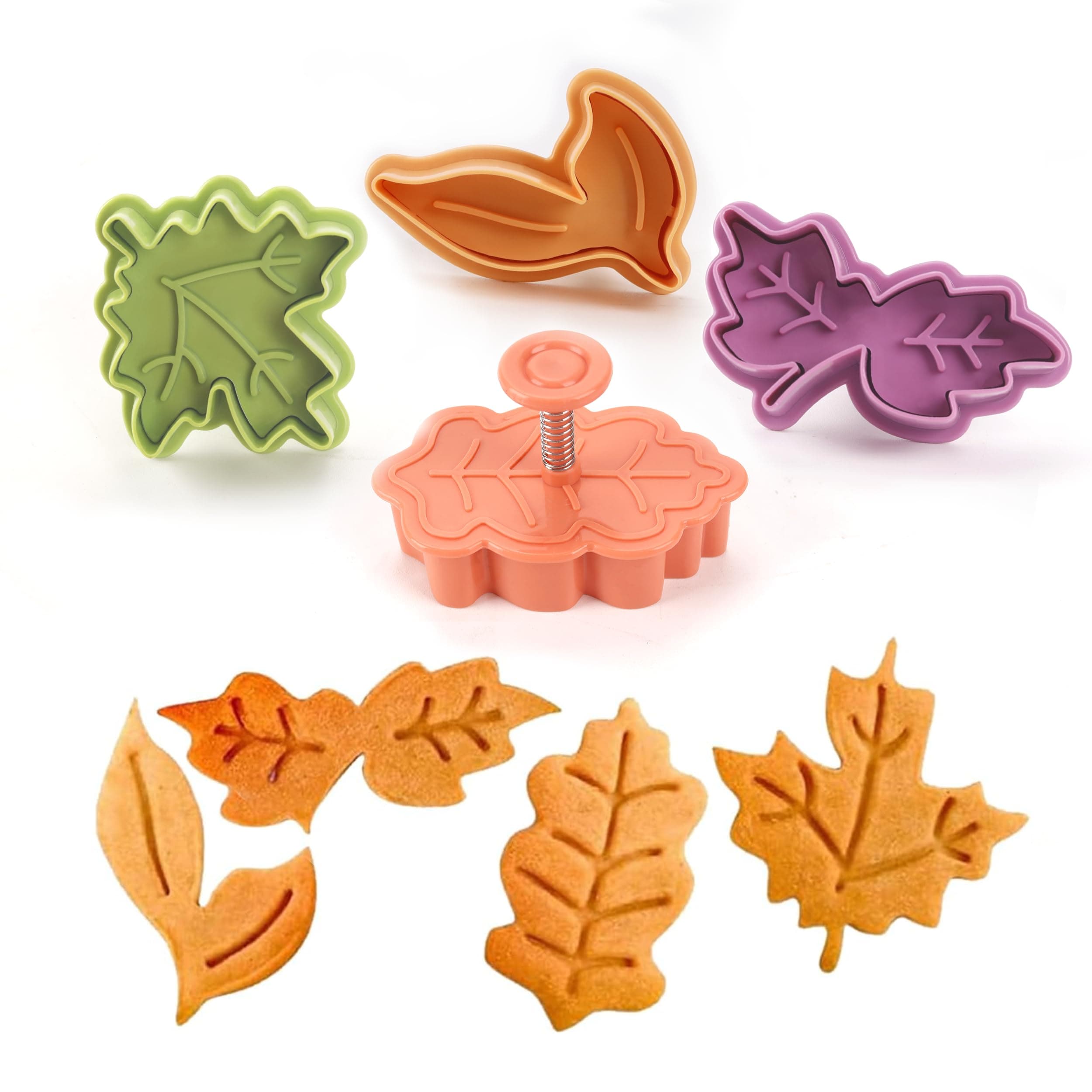 4Pcs Leaf Plunger Cutter Maple Leaf Cookie Cutter Baking Pie Crust Cutters for Thanksgiving