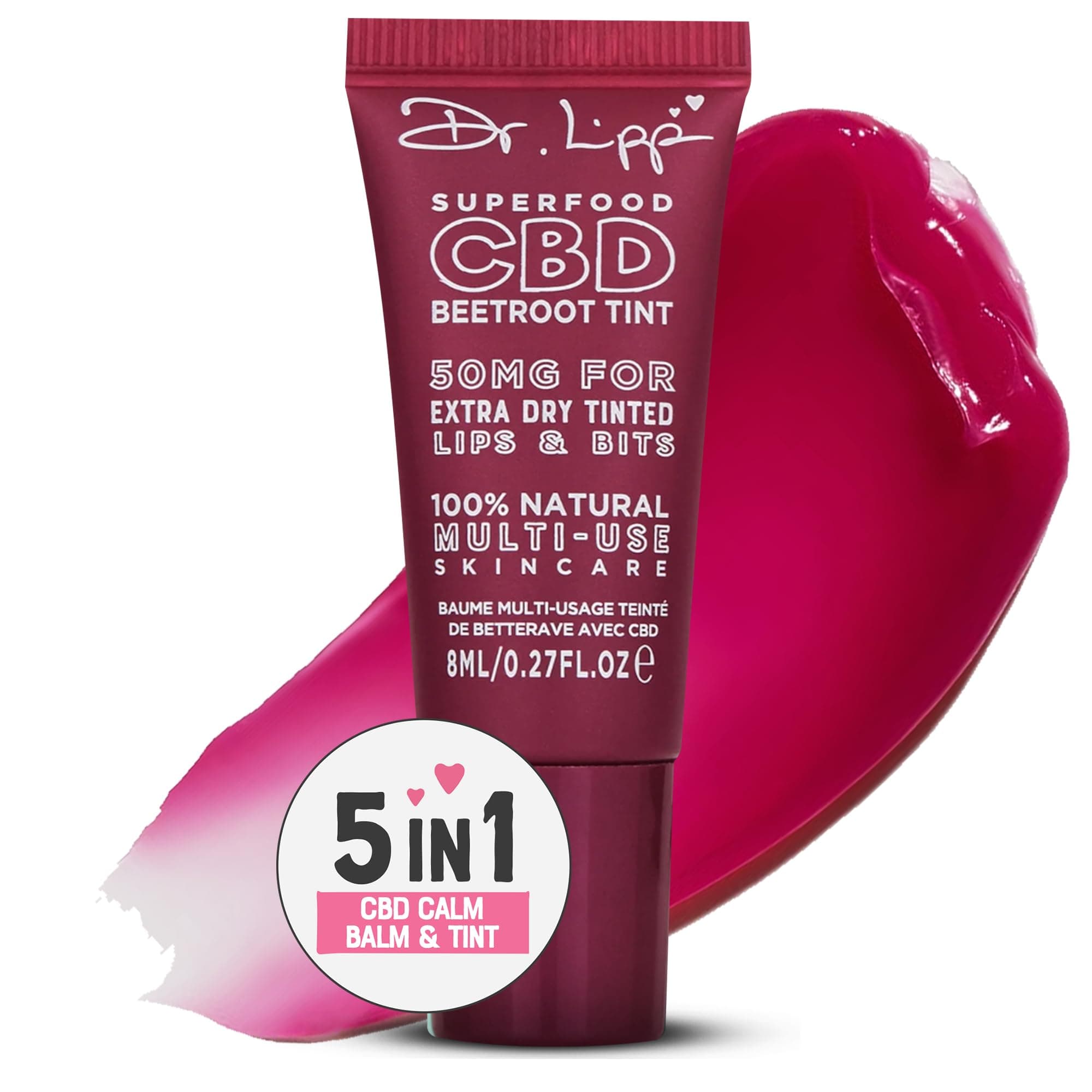 Dr. Lipp CBD Beetroot Tint 8ml – 4-in-ONE Multi-Use Ultra Moisturising Lip Balm & Tint for Extra Dry Chapped Lips & Bits – With 50mg Cannabidiol & 100% Natural Lanolin – Fragrance & Cruelty Free