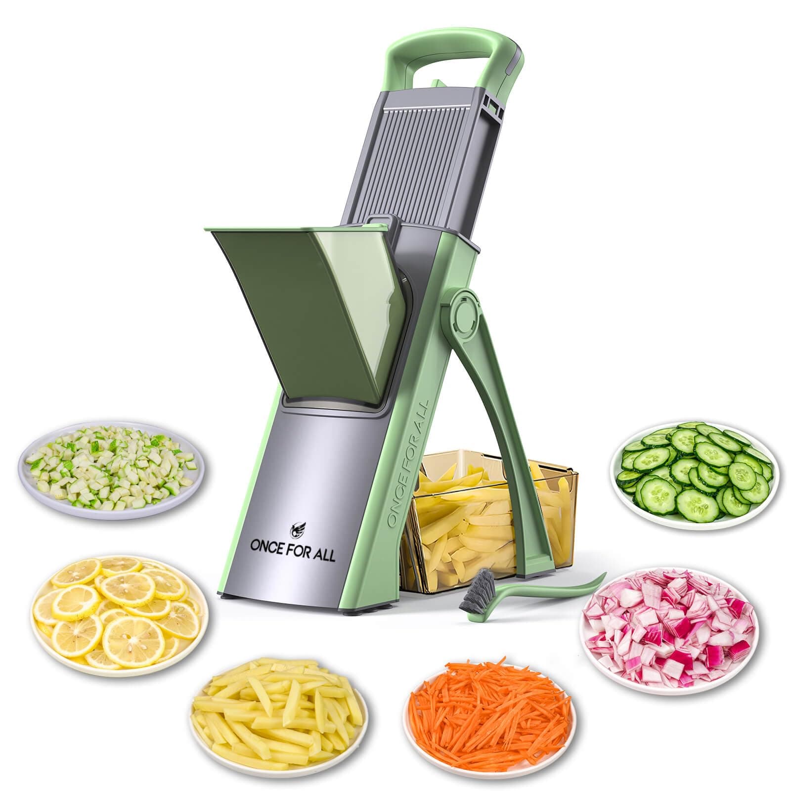 Upgrade Safe Mandoline Slicer Plus, Adjustable Vegetable Food Chopper Potato Fries French Fry Cutter, Detachable Blade, Kitchen Chopping Artifact, New Kitchen Gift JS03 Green