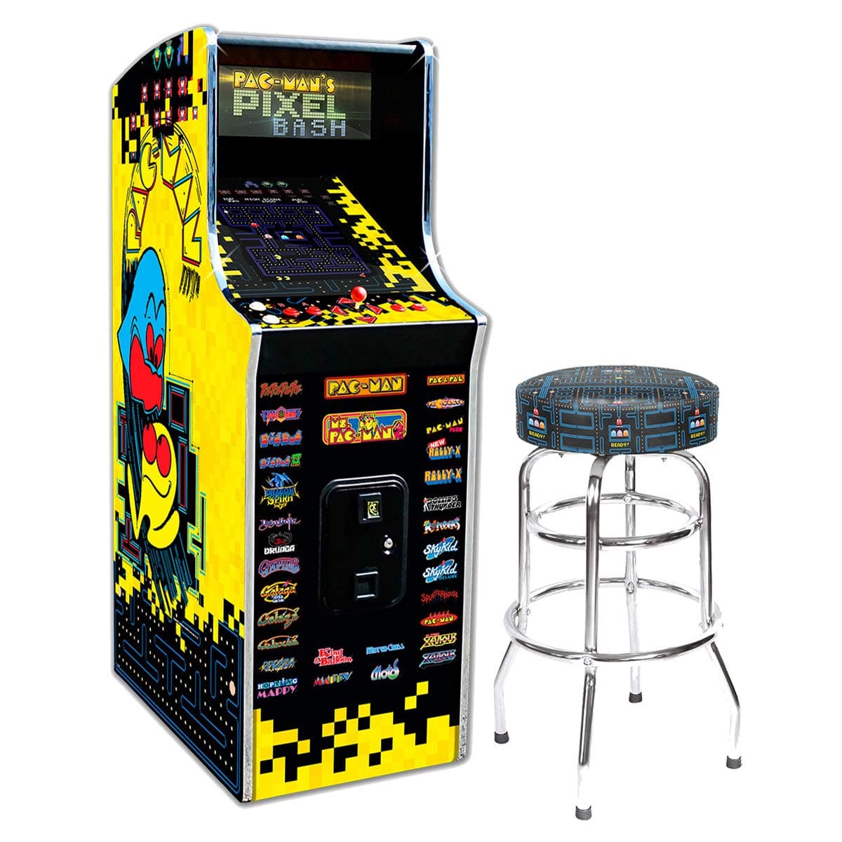 Pac Man Pixel Bash Home Upright with 30" Pac Man Stool