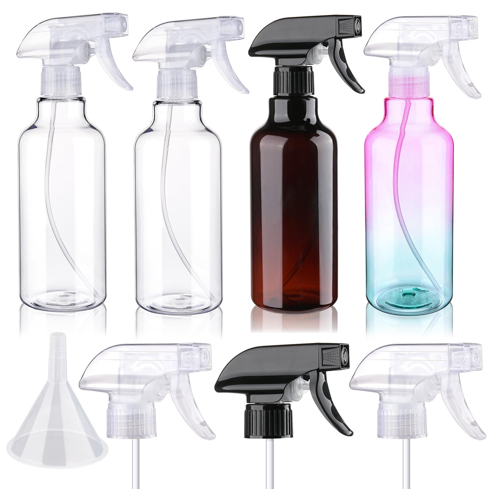 Plastic Spray Bottle 16.9oz Empty Spray Bottles Refillable Container Trigger Sprayer for Cleaning Solutions, Water, Plants, Pet, Essential Oils, Hair, 2 Pack (2Clear+1gradient+1Amber)