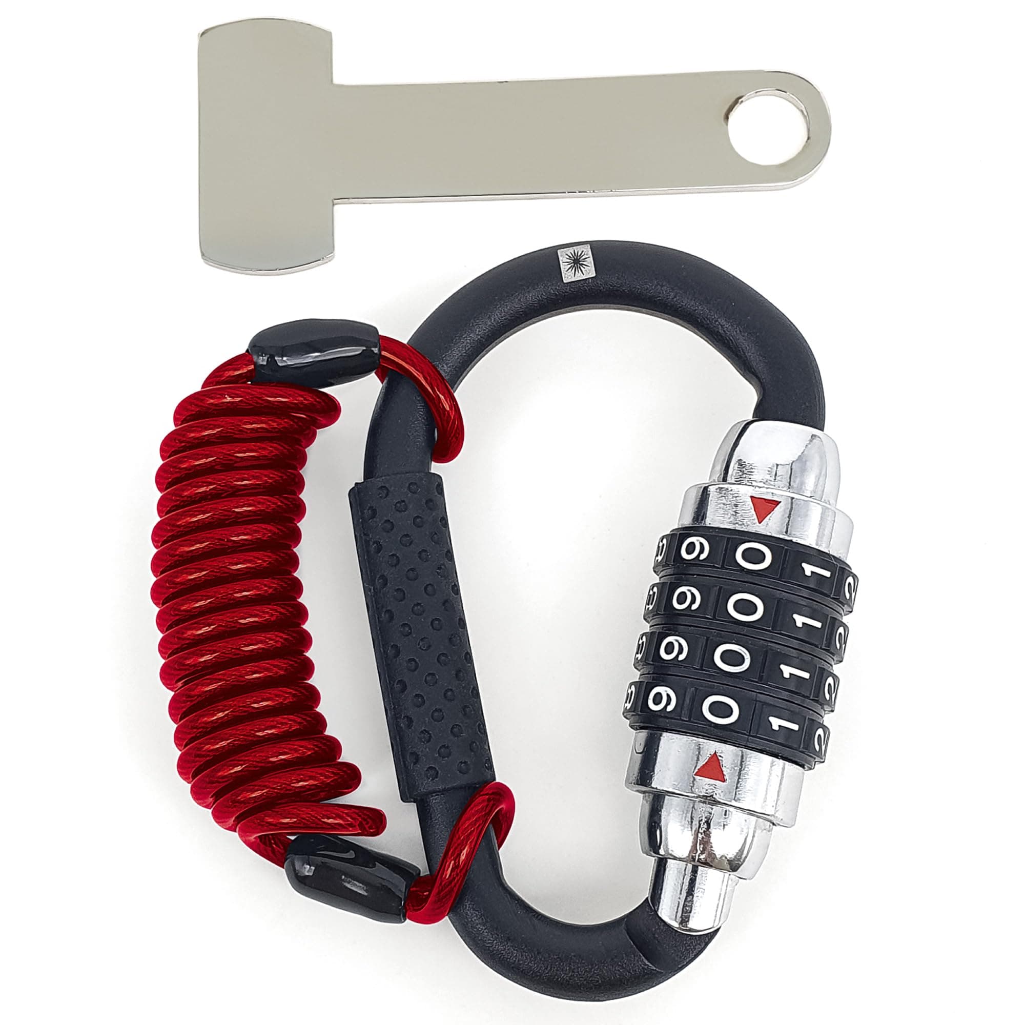 KRASERKR723B Motorcycle Helmet Lock, Combination Code Lock, T Buckle Adapter, Security Cable, Carabiner Anti-Theft Padlock Multifunction Universal Scooter, Electric Bicycle, Ebike, Luggage, Backpack