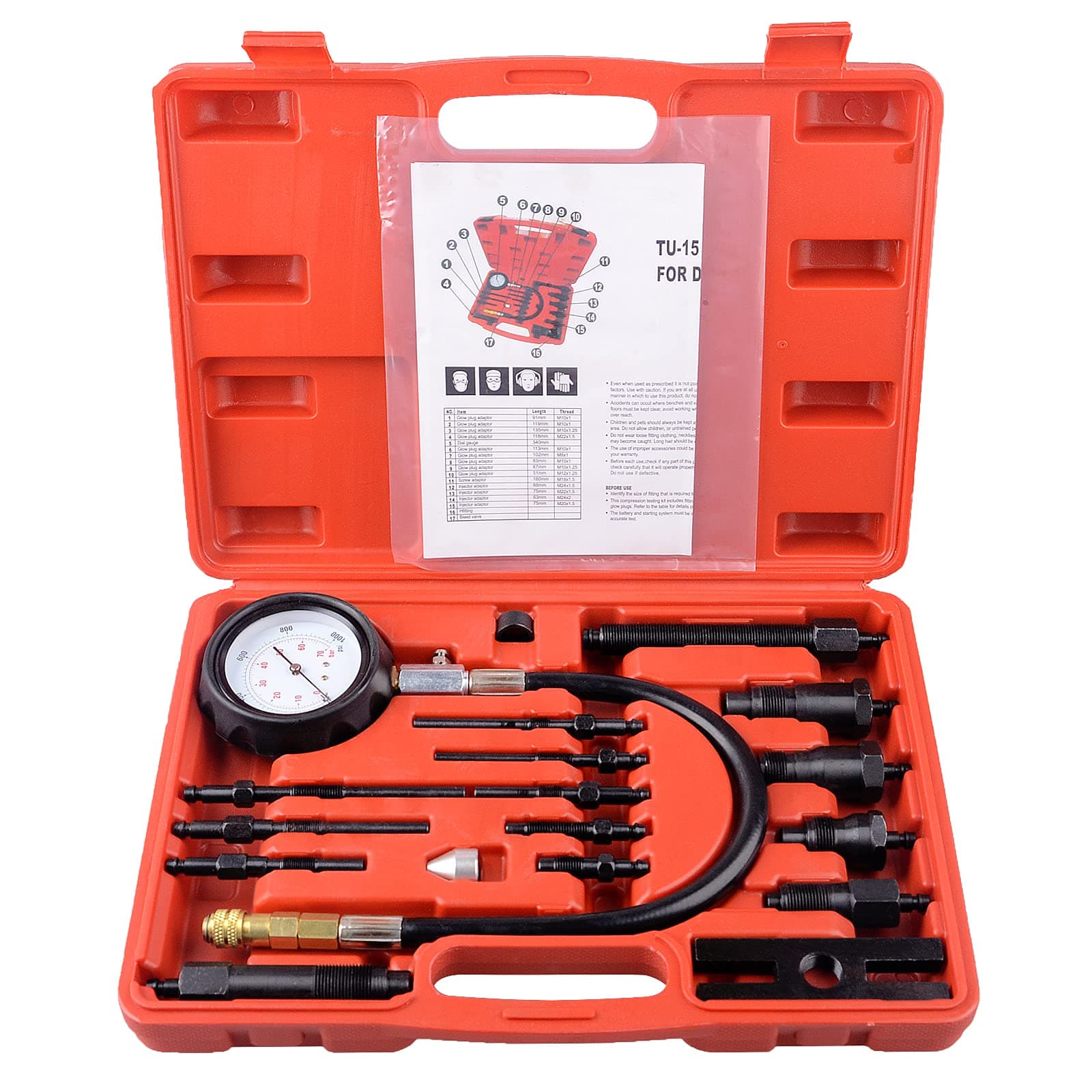 DA YUAN 17 pc Diesel Engine Compression Tester Kit Tool Set Automotive Compressor