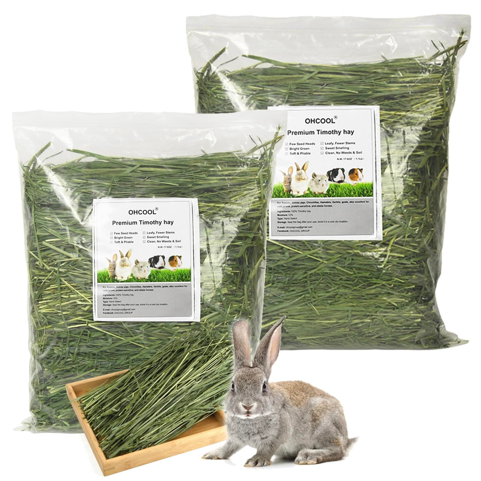 Timothy Hay 2.2LBS - Premium Hay for Rabbits Tortoise Guinea Pig Chinchilla - Dust Free Natural Fresh Hay (1.1 lbs, 2 Pack)
