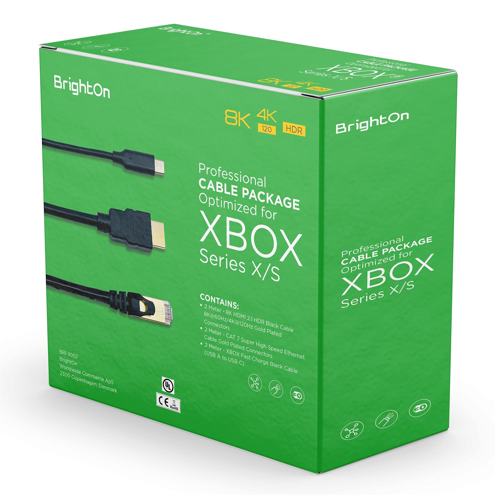 BrightOn Optimized Cable Package Compatible with XBOX Series X/S | 8K HDMI 2.1 HDR Black Cable 8K@60Hz/4K@120Hz | CAT 7 Super High Speed Ethernet Cable | Fast Charge (USB A to USB C) 2 Meter Cables
