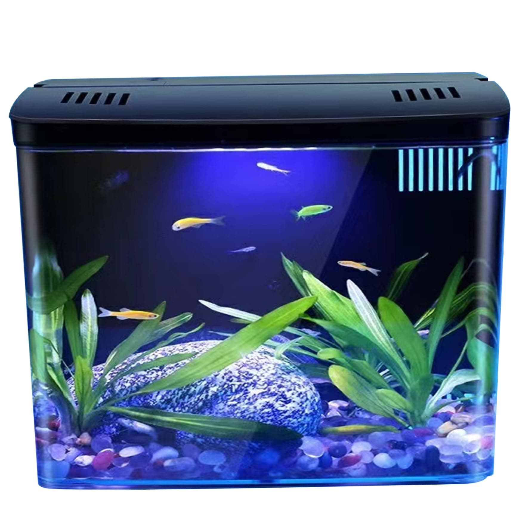 1.3 Gallon Small Fish Tank With 3 Layer Filter & LED Light, Self Cleaning Desktop Aquarium for Betta Fish, Shrimp, Goldfish - Clear Black Home Decor