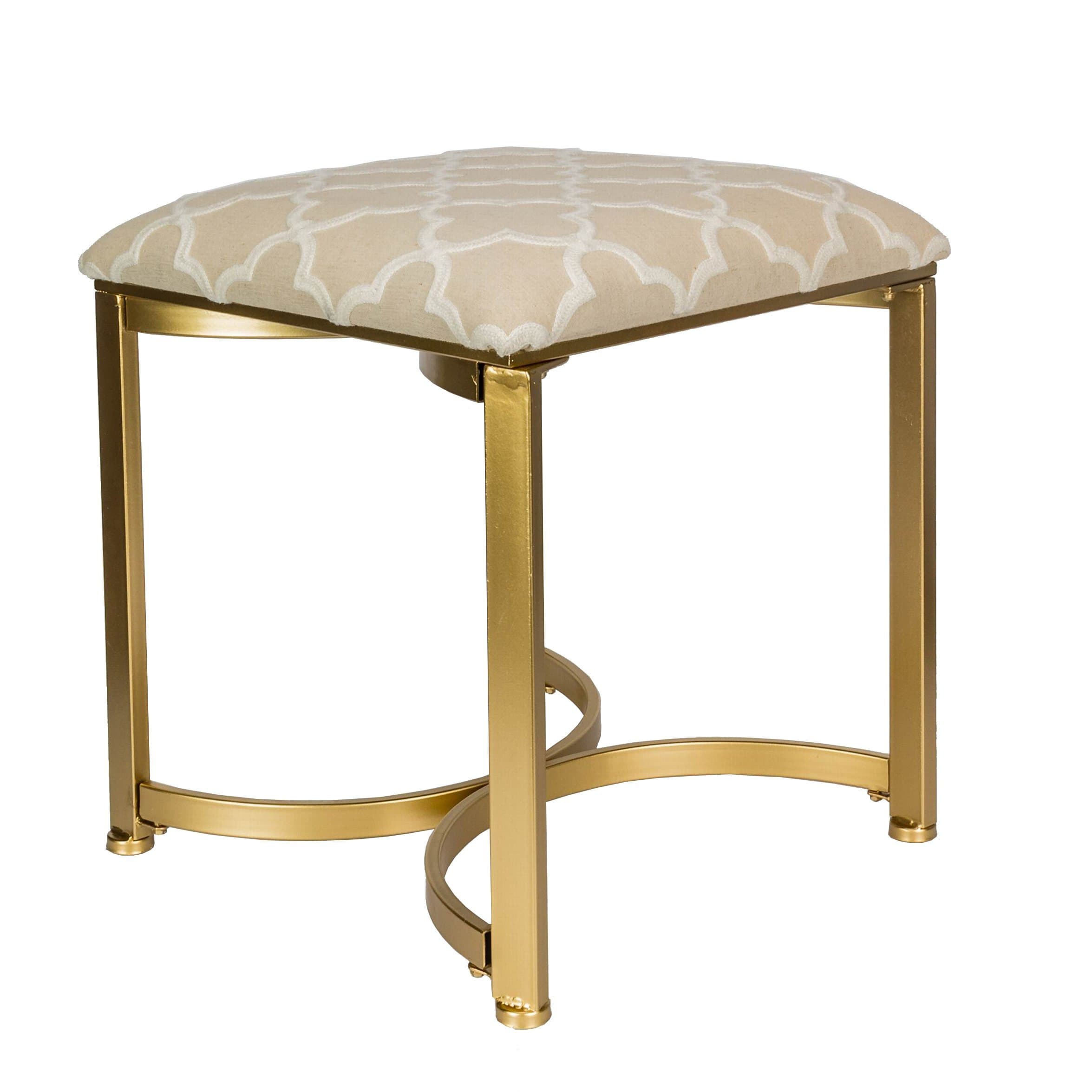 Spa Inspired Vanity Stool Damask Beige Gold