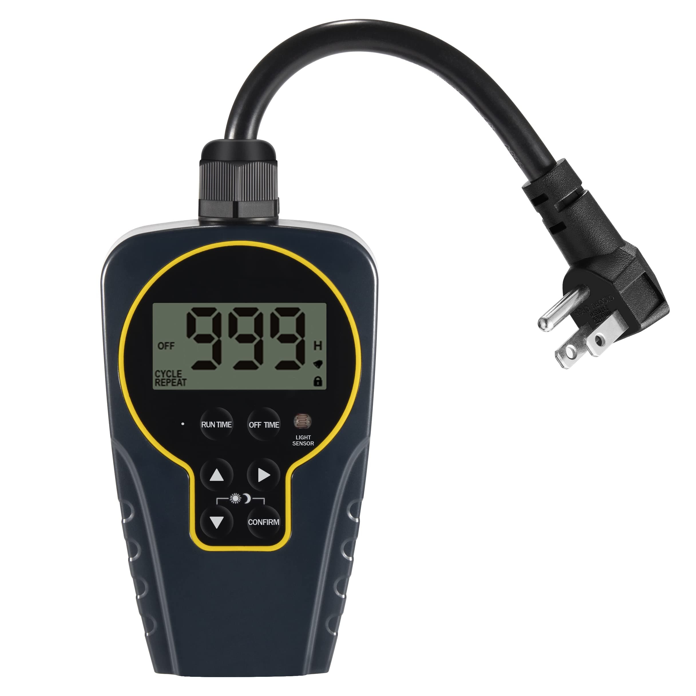 Techbee Outdoor 24-Hour Timer with Light Sensor, Waterproof Infinite Repeat Cycle Countdown Timer(1 Second -999 Hours) for Home and Garden, Black