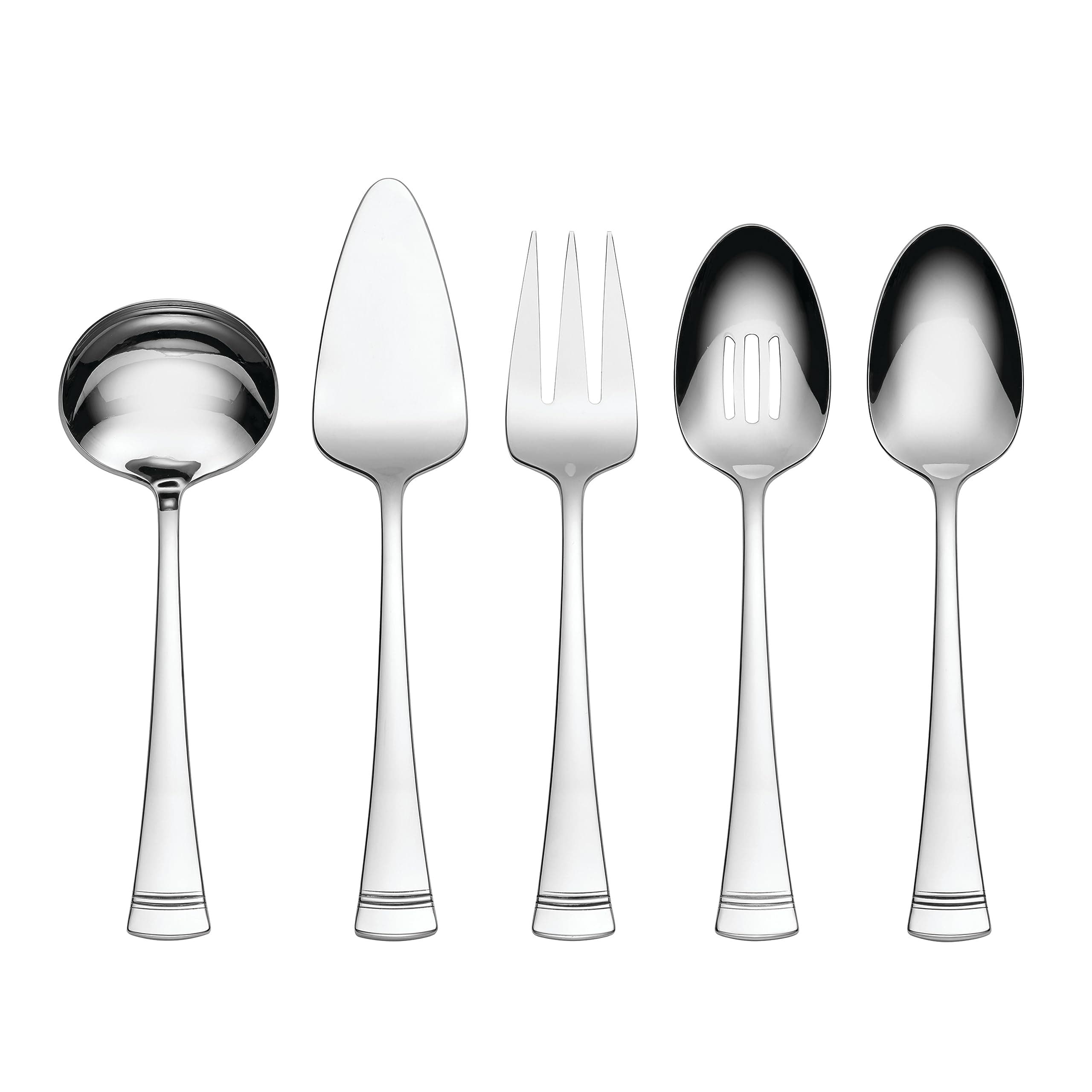 Lenox Silverware Serving Utensils Sets, Portola 5-Piece Hostess Set, Flatware Set, 18/10 Stainless Steel, Serving Spoons Fork Ladel & Pie Server, Mirror Finish Dishwasher Safe (Silver 5 Piece)