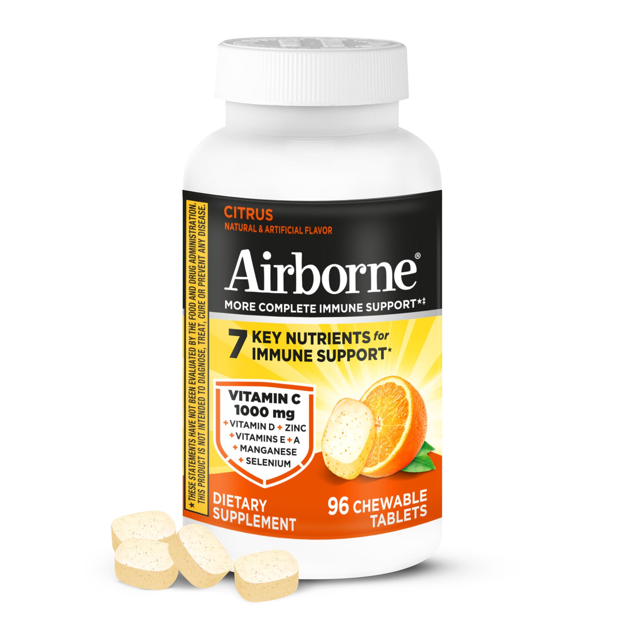 Airborne Vitamin C 1000mg (per Serving) - Citrus Chewable Tablets (96 Count in a Box) - Packaging May Vary