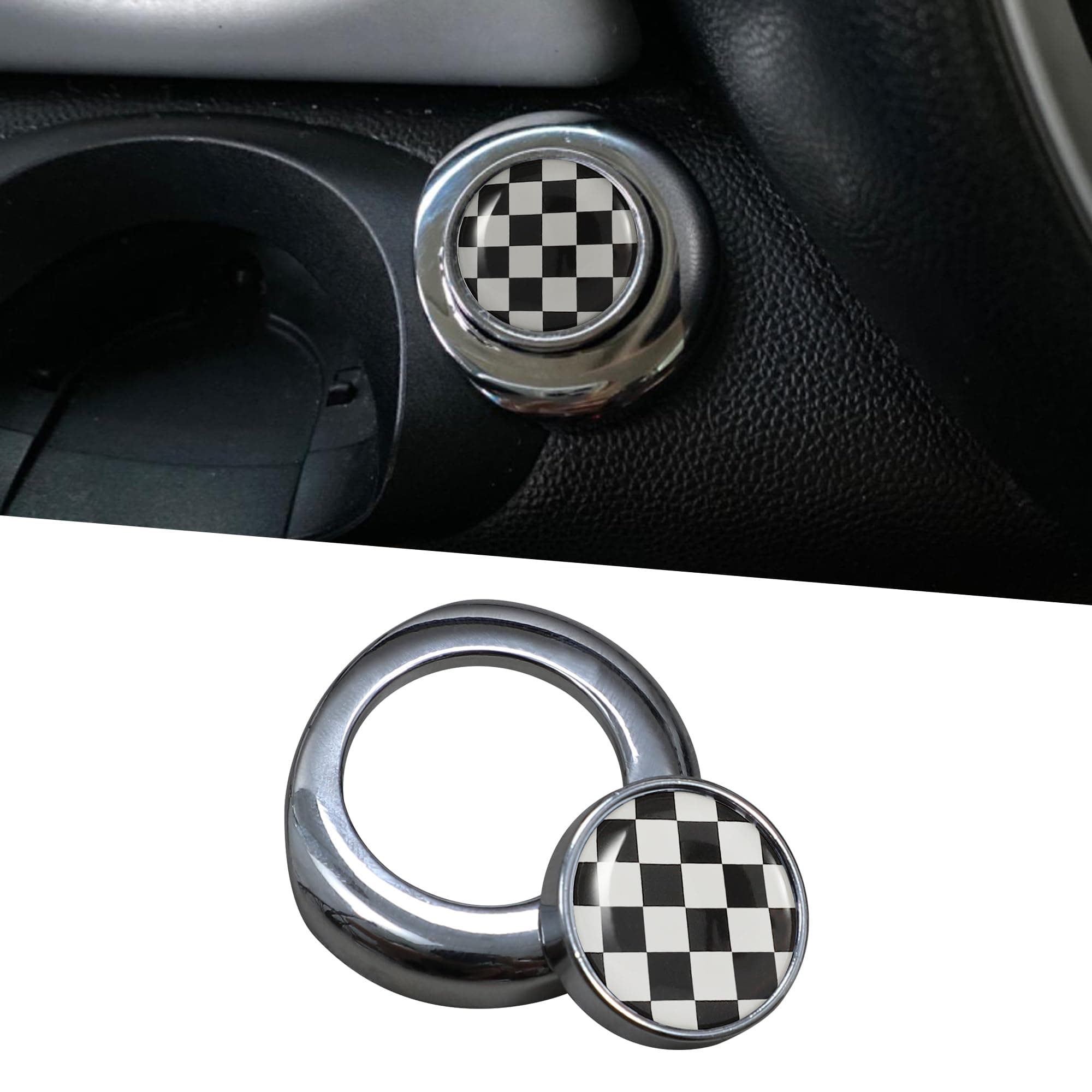 TOMALL Car Engine Start Button Cover Compatible with Mini Cooper R56 R60 R58 R59 R55 R57 R61 Push Start Stop Button Cover Engine Ignition Ring Pushbutton Starter Cap for Car Accessories (Checkered)