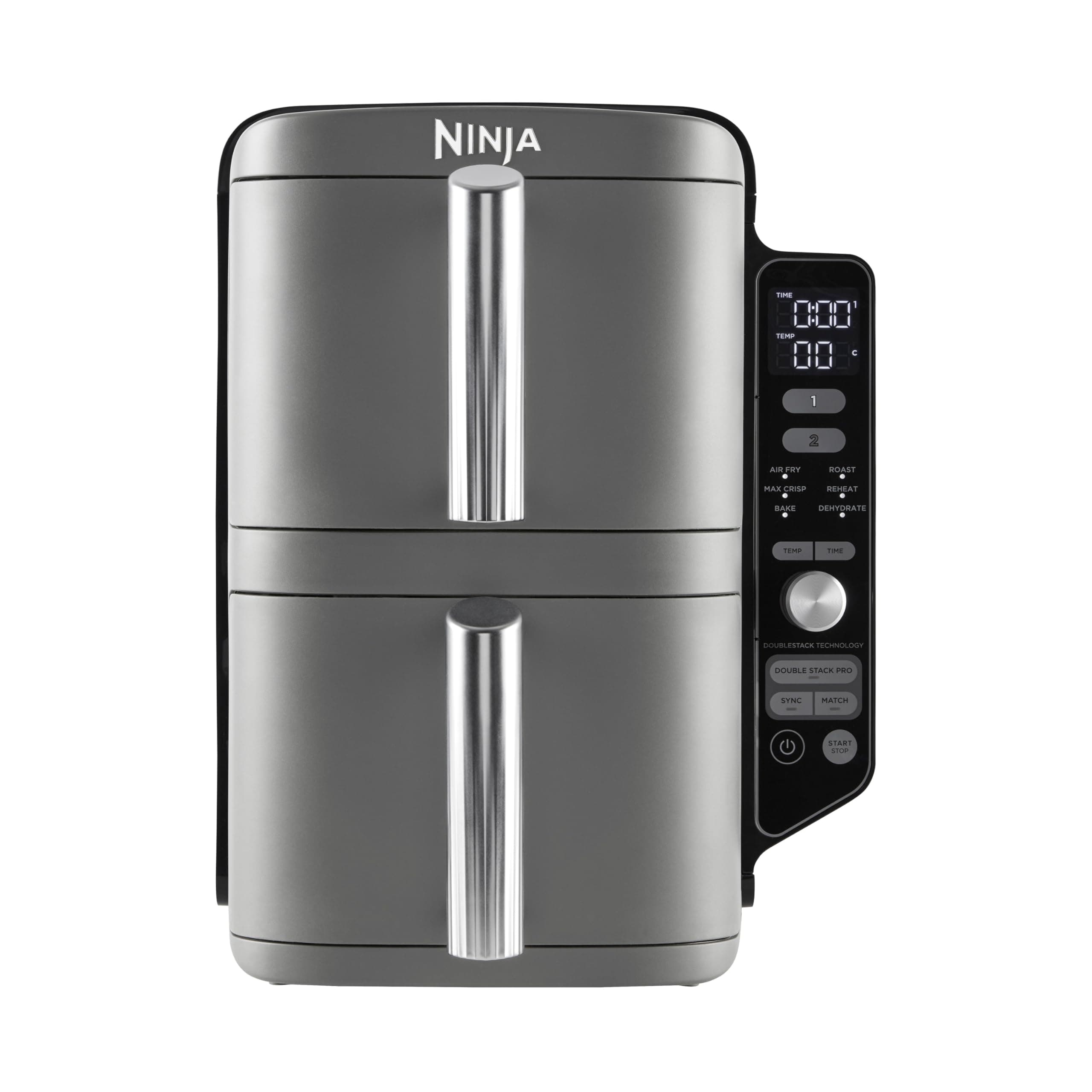 Ninja Double Stack XL Air Double Drawer Vertical Deep Fryer with 4 Cooking Levels, 2 Drawers and 2 Shelves, Space Saving Design, 9.5L Capacity, 6 Cooking Functions, 8 Portions,