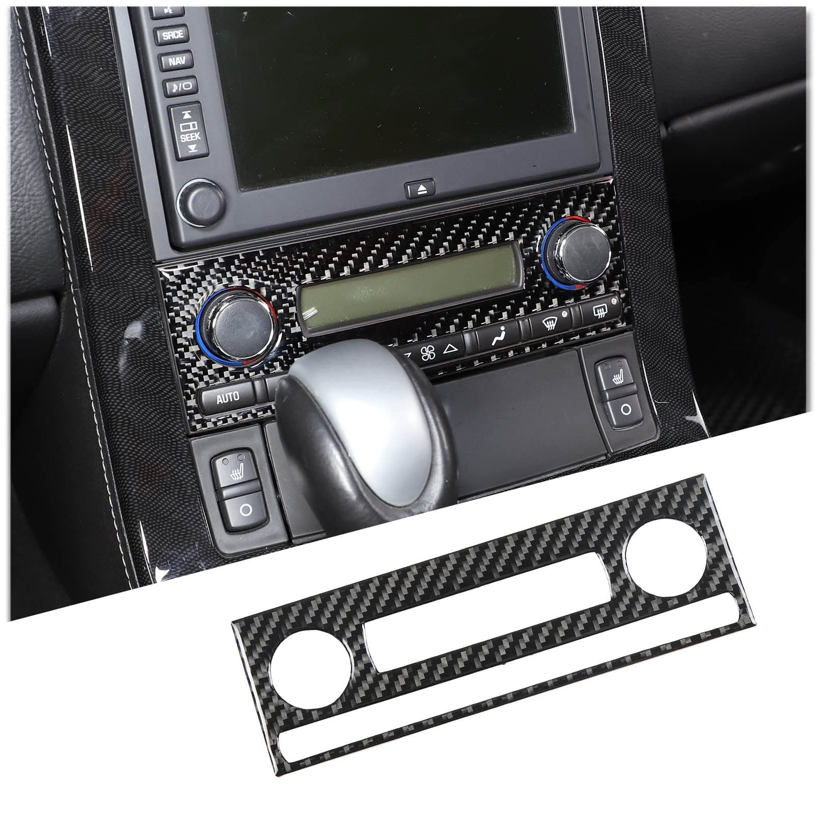 Car Central Control Panel Air Conditioning Switch Panel Frame Cover Stikcker Soft Real Carbon Fiber Interior Trim for Corvette C6 Z06 ZR1 2005-2013 Accessories (Black)