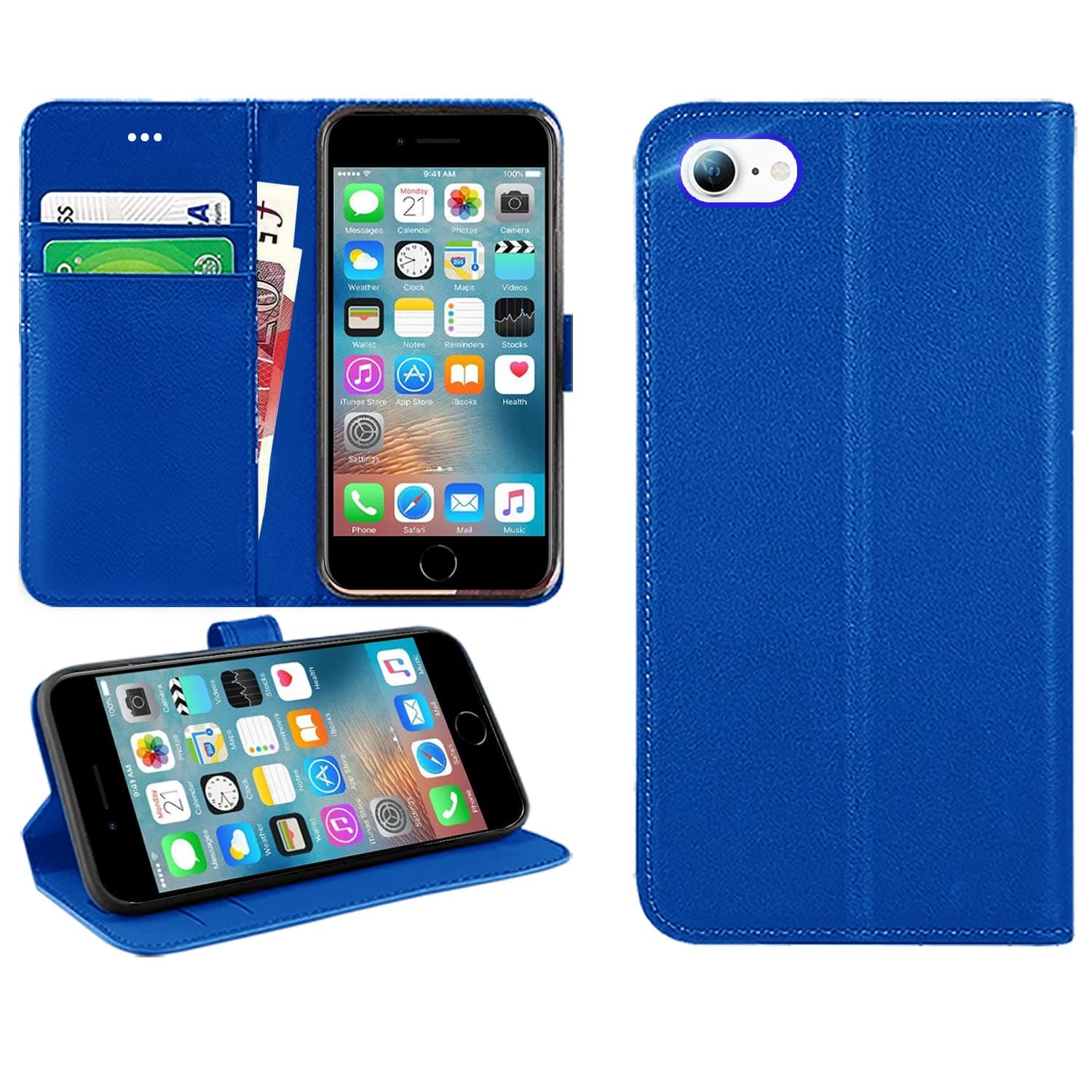 For iPhone SE 2022/SE 2020/8/7 Case Flip Wallet [Card Holder] [Magnetic Closure] [Kickstand] PU Leather Phone Cover 4.7 inch (BLUE)
