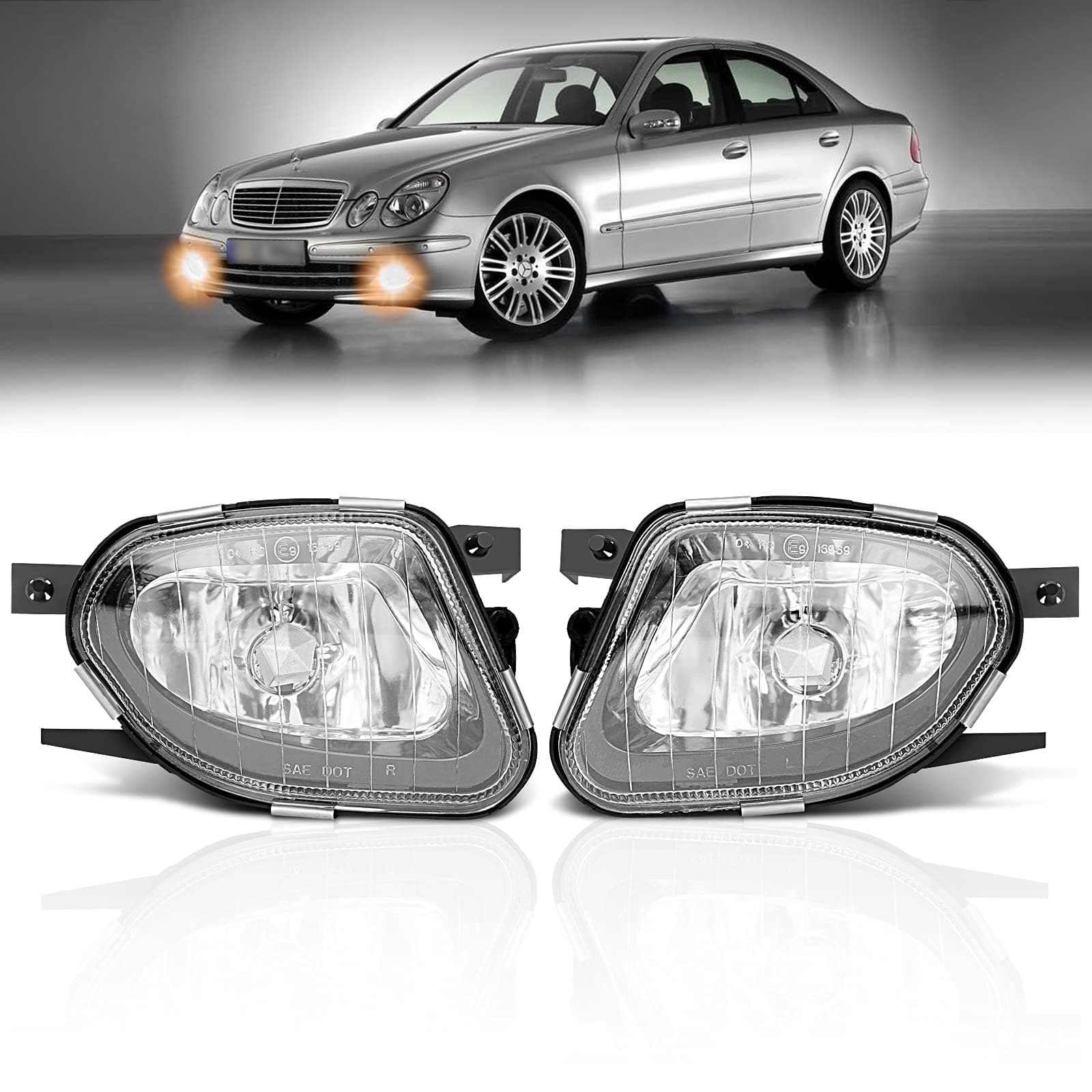 TangMiGe Fog Lights for Mercedes Benz E280 E300 E320 E350 E500 E550 E55 AMG All Configurations, W211 / S211, 2003-2009, Fog Lamps Replacement, 1 Pair, Clear Lens