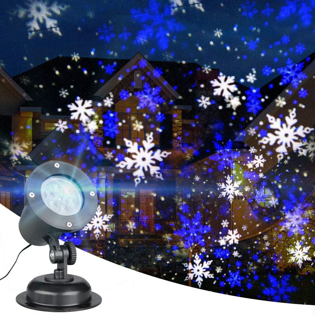 EAMBRITE Snowflake Projector Light LED White/Blue Rotating Snowfall Landscape Projection Decorative Christmas Lights with Timer for Birthday Wedding Theme Party Garden Home Winter Outdoor Indoor Decor