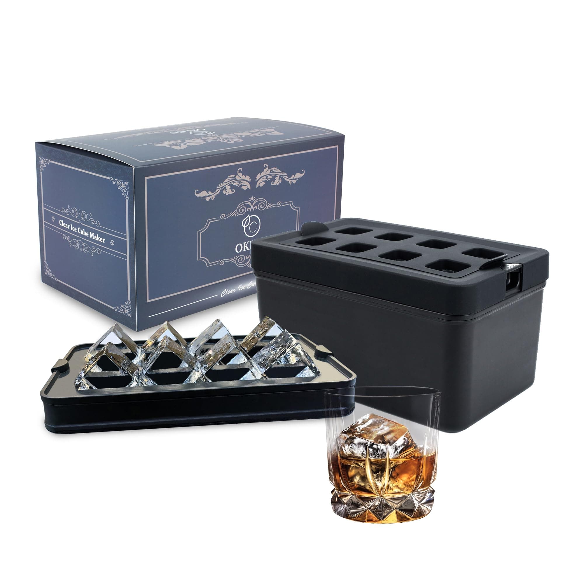 Clear Ice Cube Maker Tray - Silicone Ice Cube Mold,8 Cavity Crystal Clear Ice Maker Easy to Remove Mold for Whiskey and Cocktail