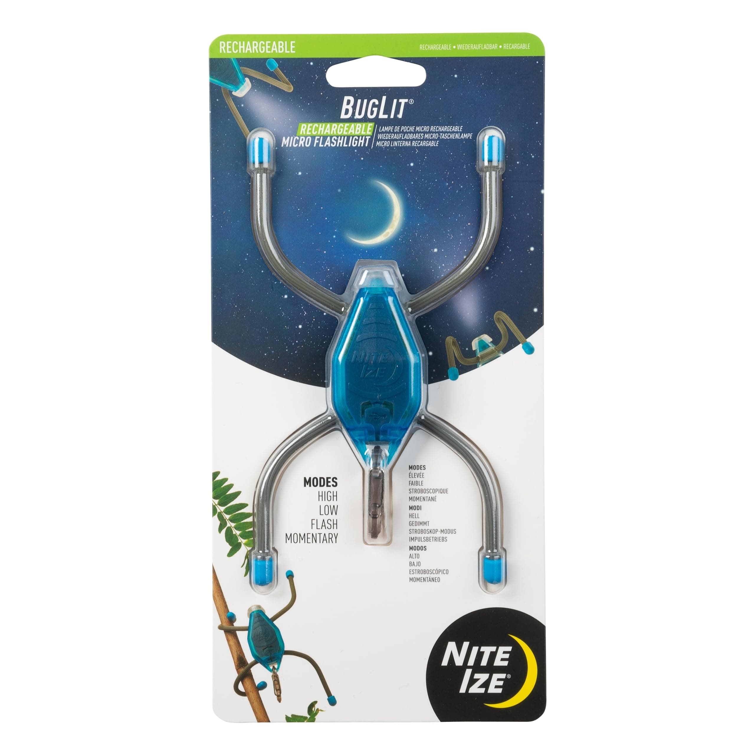Nite Ize BGTR02-38-R7 BugLit Micro Flashlight USB Rechargeable Task Light, Bright Blue
