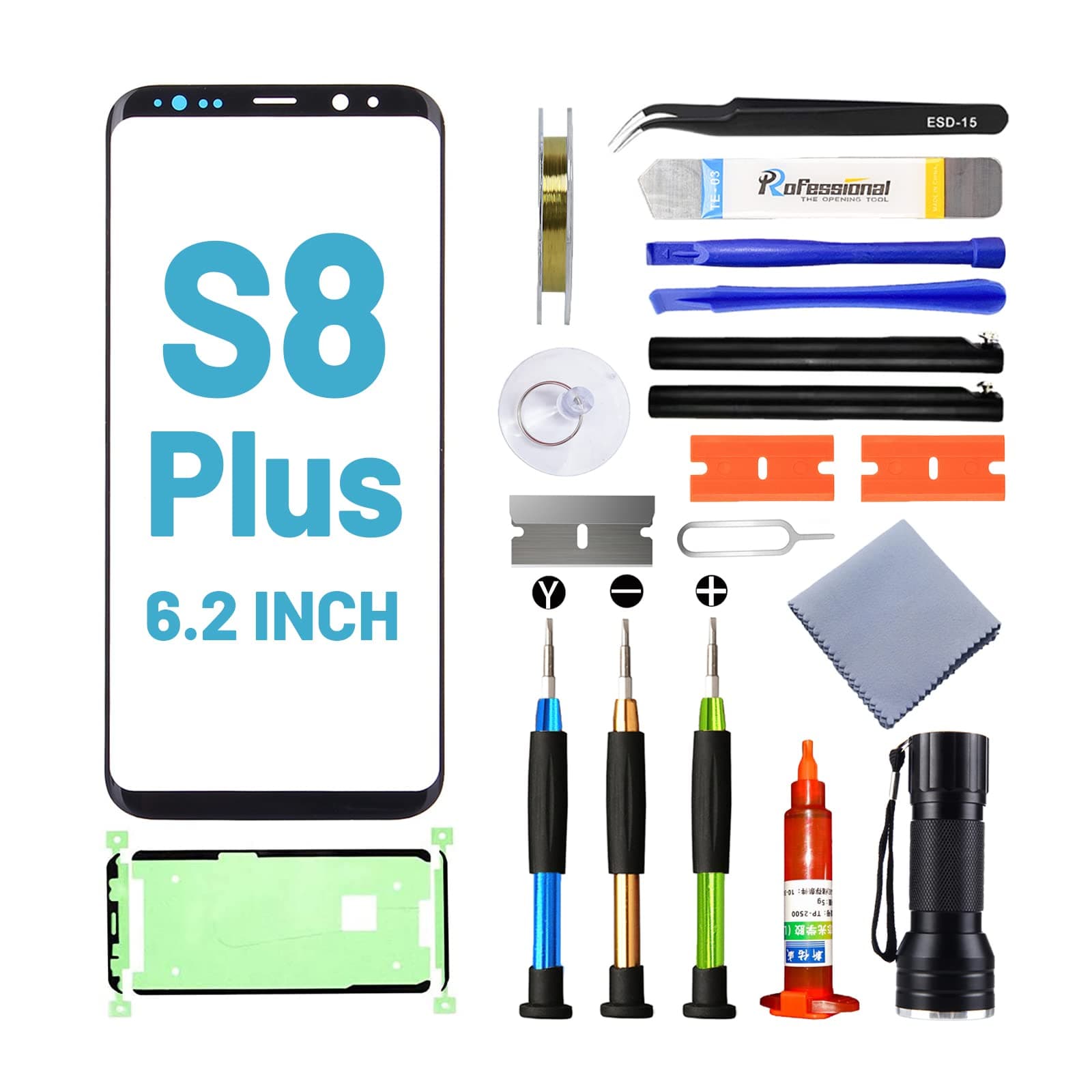 Screen Replacement for Samsung Galaxy S8 Plus,Replacement Screen for Galaxy S8 Plus Series 6.2 inch,Screen Repair Kit with Waterproof Adhesive(NO OLED & Touch Digitizer)