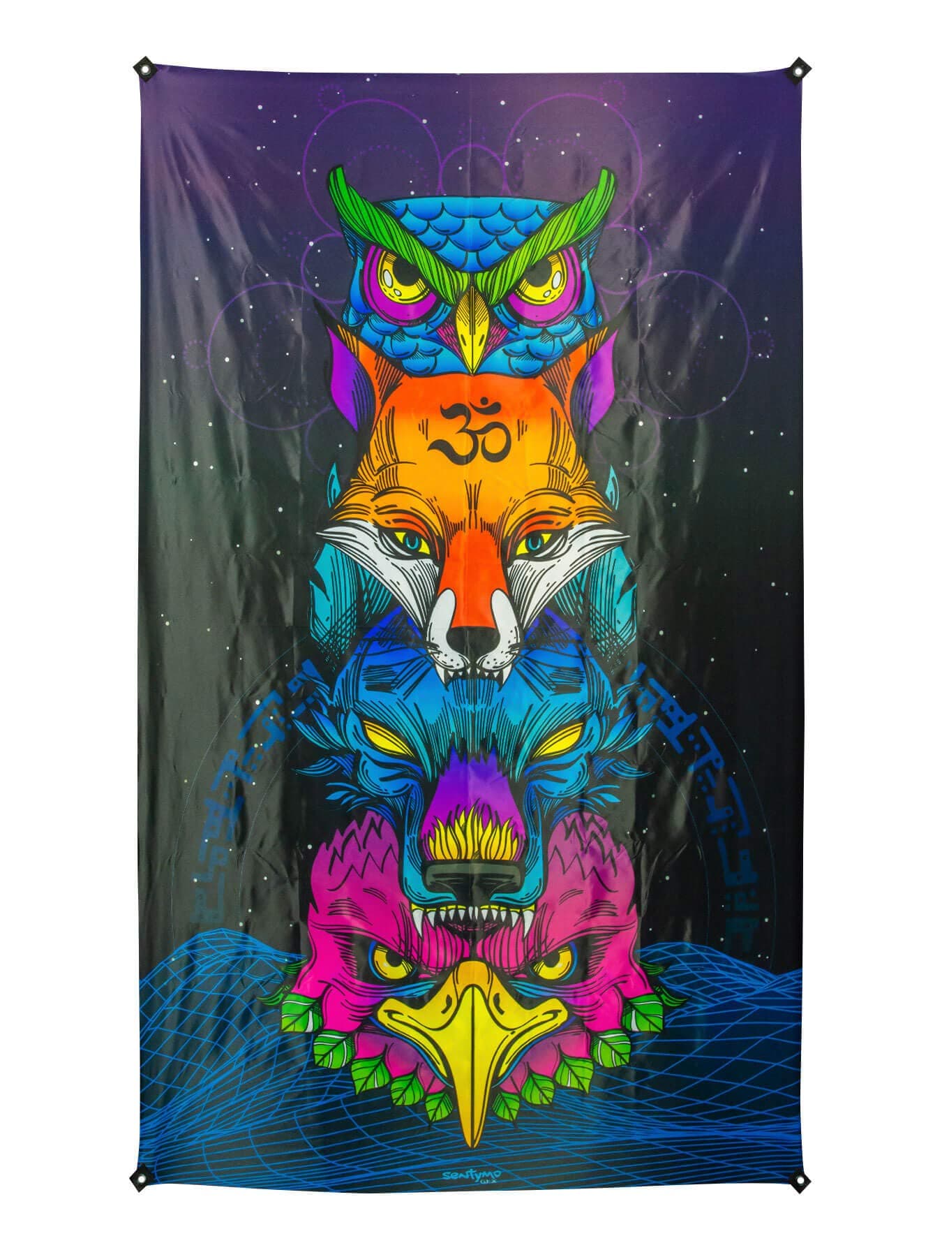 PSYWORK Blacklight Mesh Banner Neon Sentymo Animal Stack, 1.47 x 2.42 m