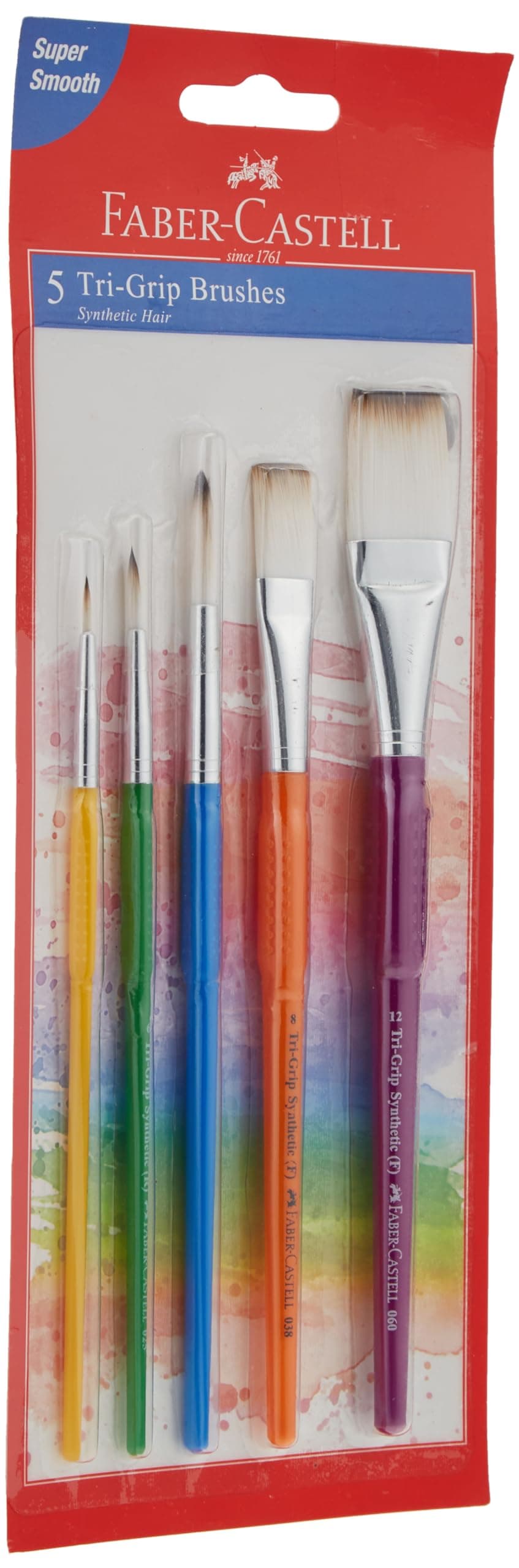 Faber-Castell Grip Paint BrUShes Round & Flat Combination 5Pc 2,6,10, 8, 12, Assorted, 280815