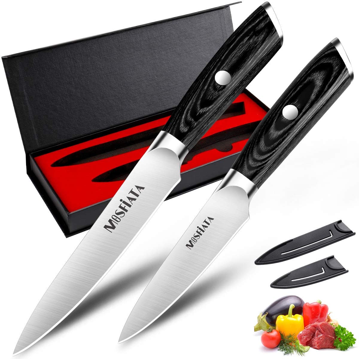 2pcs Kitchen Knife Sets, 5” Sharp Chef Knife Small Chopping Cooking Knife 3.5” Fruit Paring Knife, High Carbon German EN1.4116 Stainless Steel Professional Knives with Knife Cover Gift Box