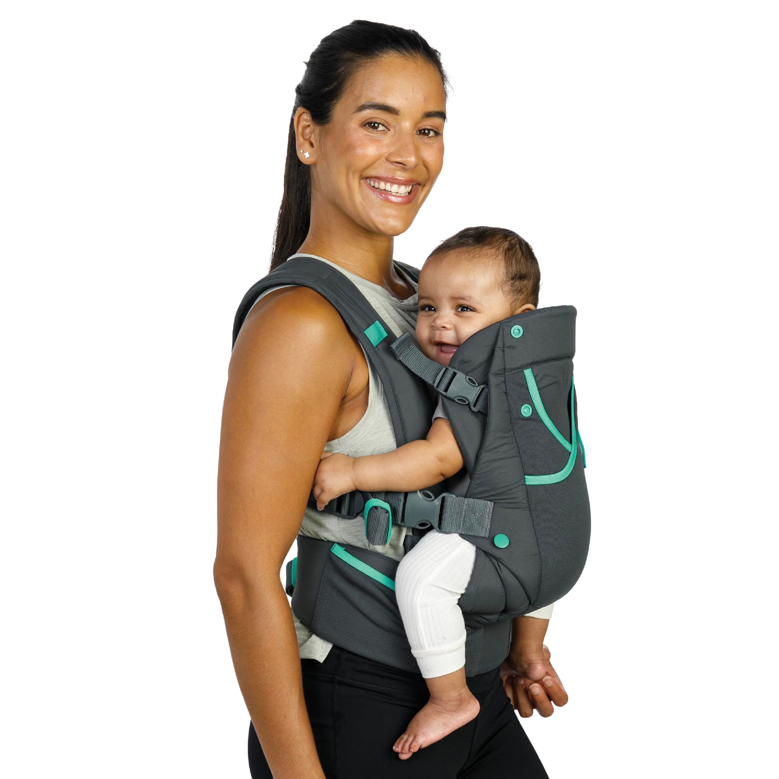 Carry On Active Baby Carrier, Ergonomic Multi-Pocket Baby Carrier for Newborn to Toddler 8-40 lbs with Padded Straps, Lumbar Belt Storage & Pacifier Loop, Registry Essential, Gray