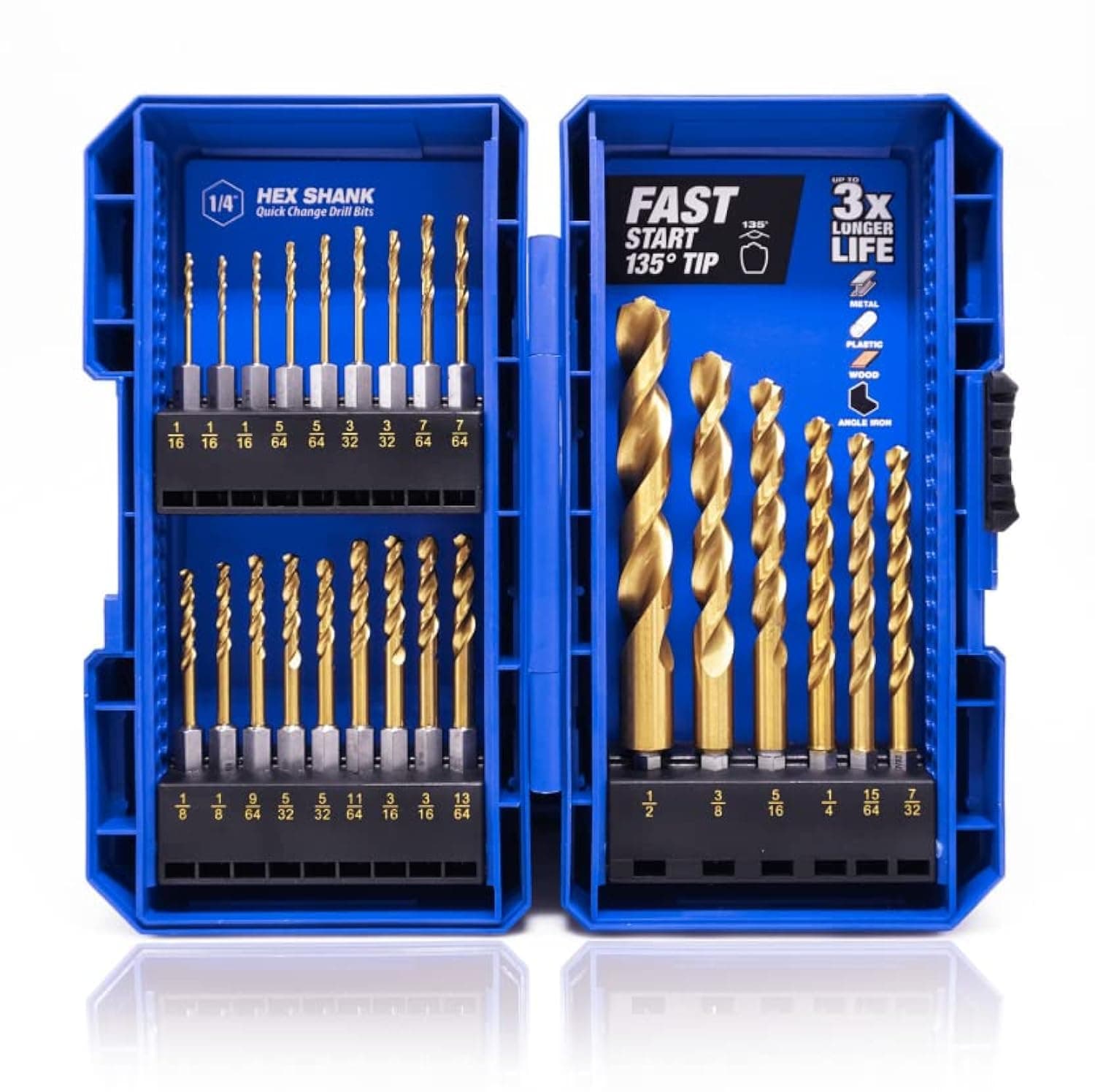 JEFE HEX 24 Pieces Hex Shank Drill Bit Set for Impact Driver HSS Twist Titanium Drill Bits for Metal Hex Drive Quick Change Drill Bits Set Ideal for Steel Copper Aluminum Zinc Alloy Wood and Plastics