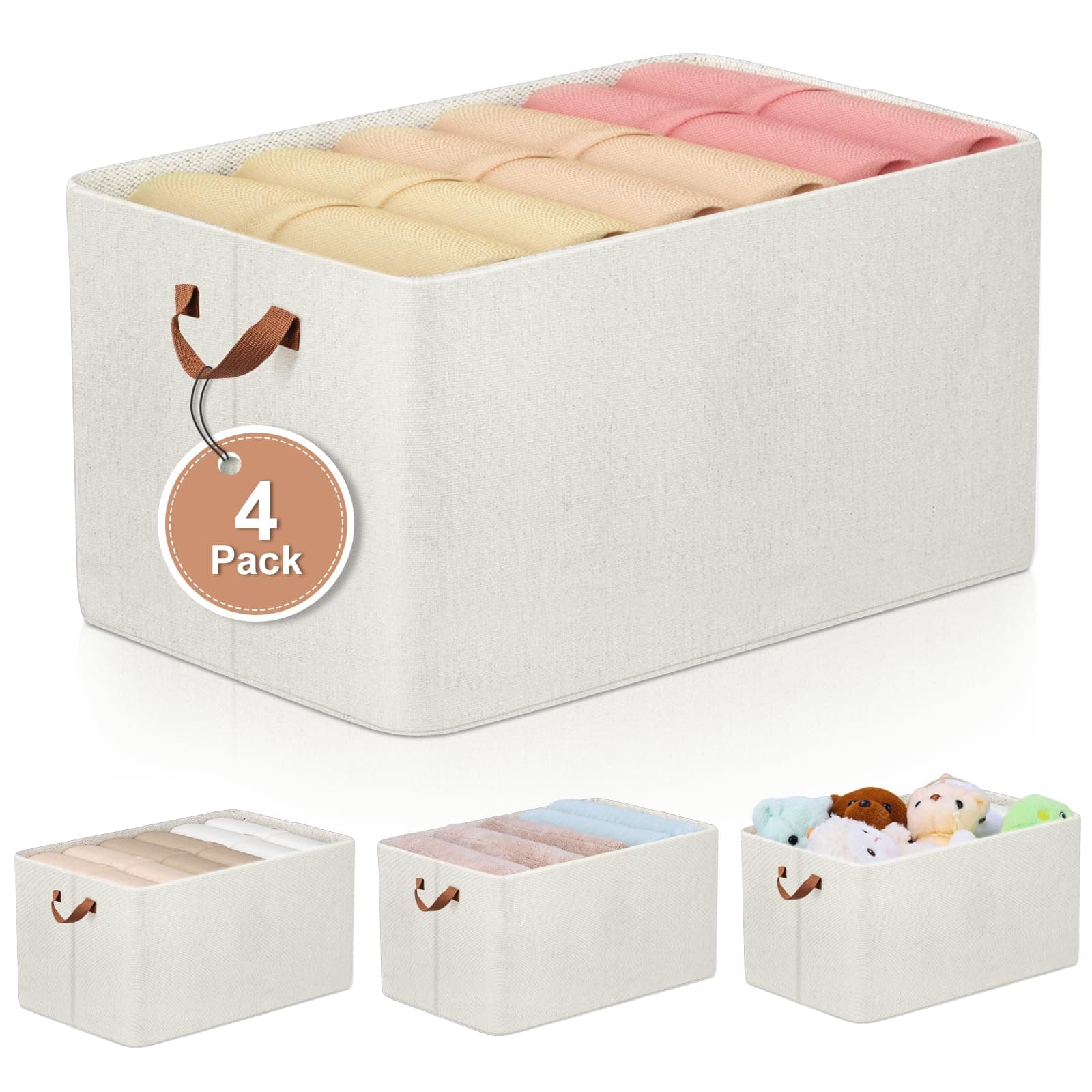 Budding Joy Storage Bins, Closet Storage Bins for Organizing, Foldable Storage Baskets with Handles, Fabric Storage Baskets for Closet Shelves Laundry House Organization and Storage, 4-Pack
