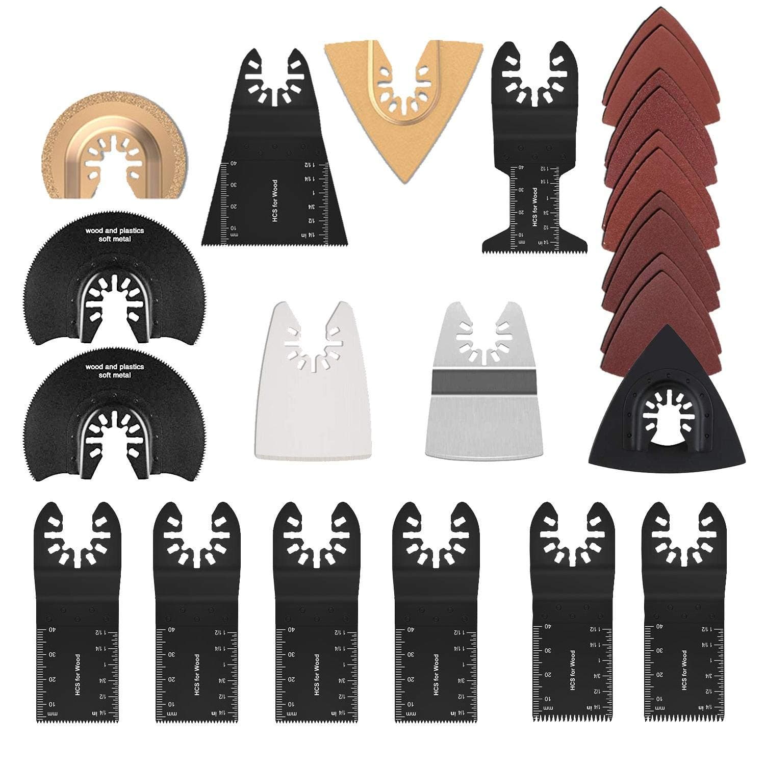 25PCS Oscillating Saw Blades, Quick Release Universal Oscillating Multi Tool Blades for Wood, Plastic, Metal, Ceramic Sanding, Cutting fits M.akita B.osch D.remel F.ein