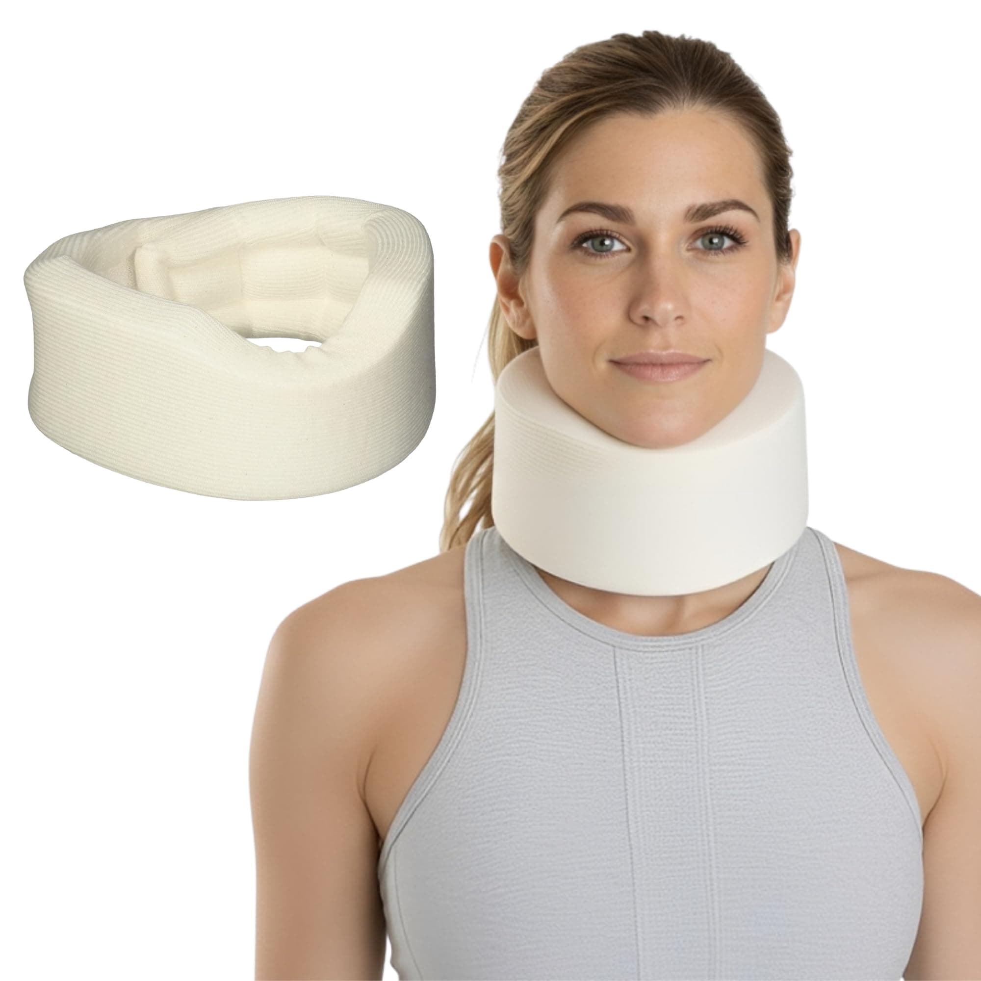 Sammons Preston Universal Contour Cervical Brace, Adjustable Hook and Loop Closure, For Neck Strain, Injury, or Post-Op Surgery, Relieves Neck Pain and Spine Pressure, Cream Color, 2” High
