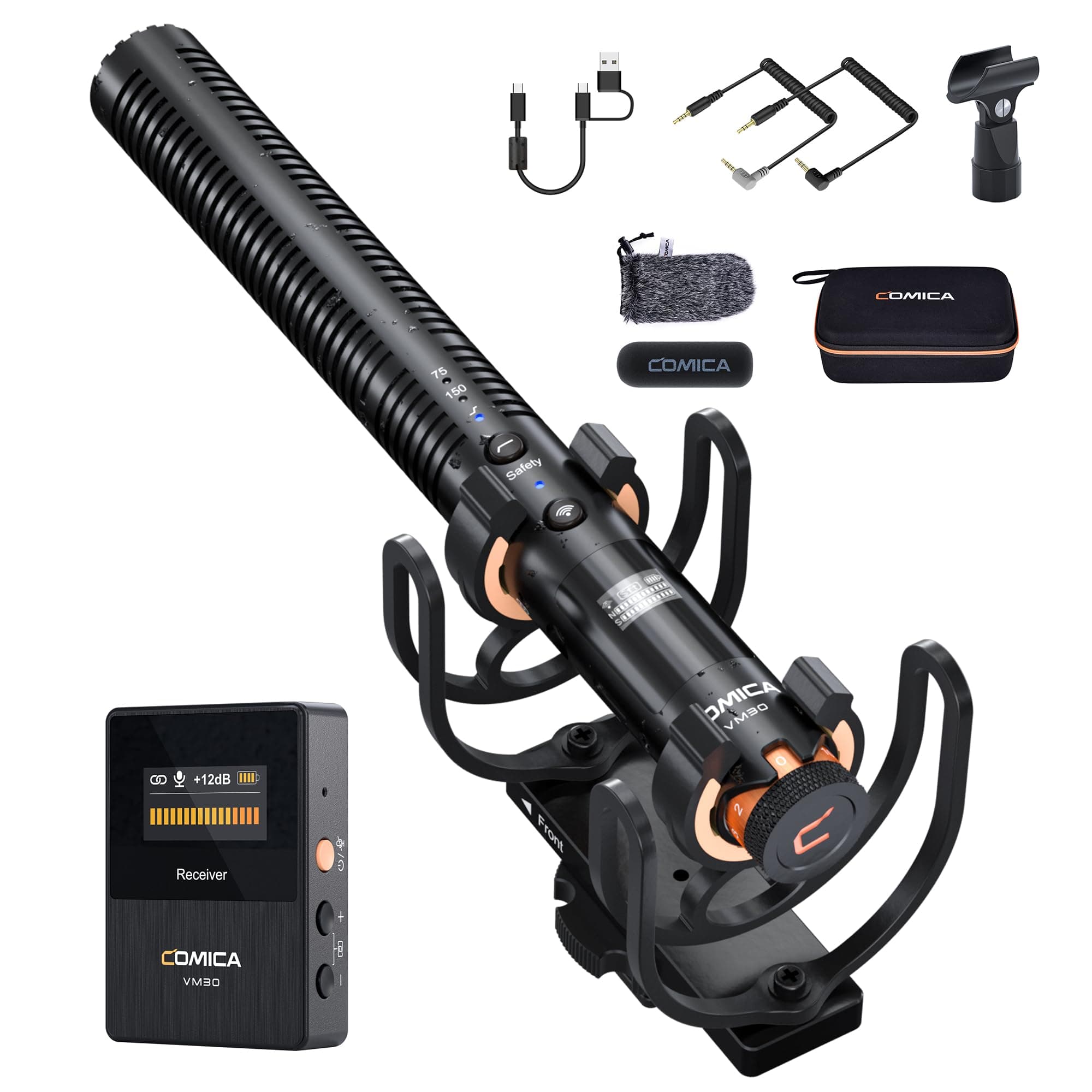 COMICA VM30 Shotgun Microphone with Wired & Wireless Modes, USB C Digital Output, 75/150Hz Low Cut, Super Cardioid Video Mic for Canon, Nikon, Sony DSLR Camera, Camcorder, Filming, Video Recording