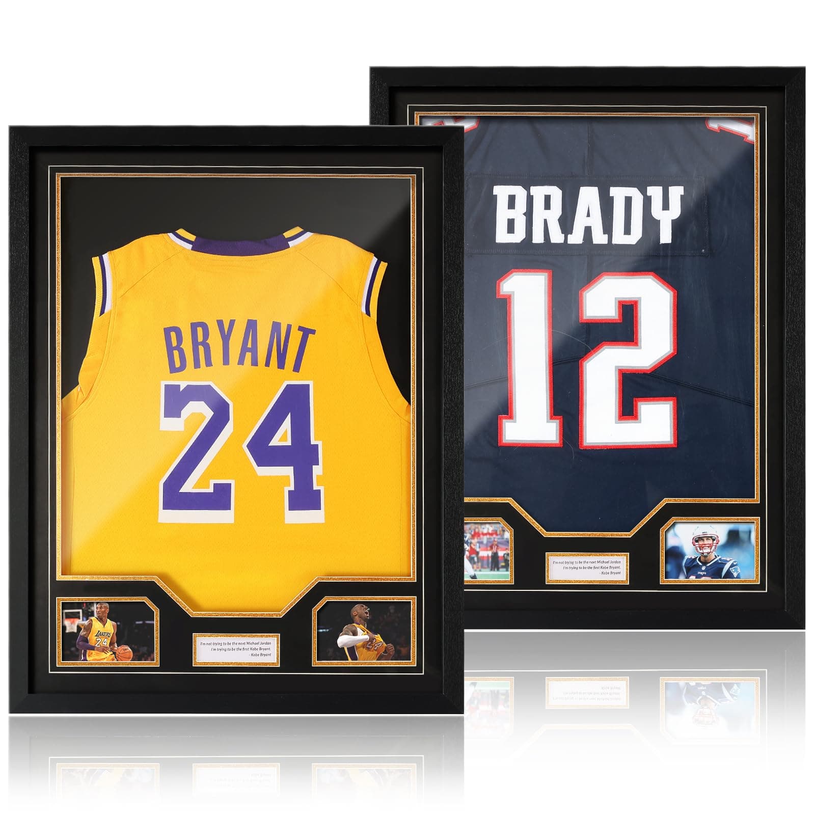JupDec Jersey Frame Display Case 2 Pack, Large Clear Acrylic Shadow Box with UV Protection for Basketball Baseball Football Soccer Hockey Shirt, Wall Mount Wooden Showcase, Idea Gift for Sports Fans
