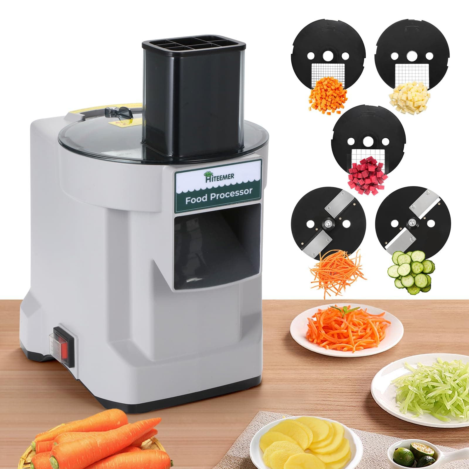 5-in-1 Electric Vegetable Chopper - Multipurpose Automatic Chopper for Onion, Masher, Potato Slicer, Vegetable Processor - Stainless Steel Blade & Body - Light-grey