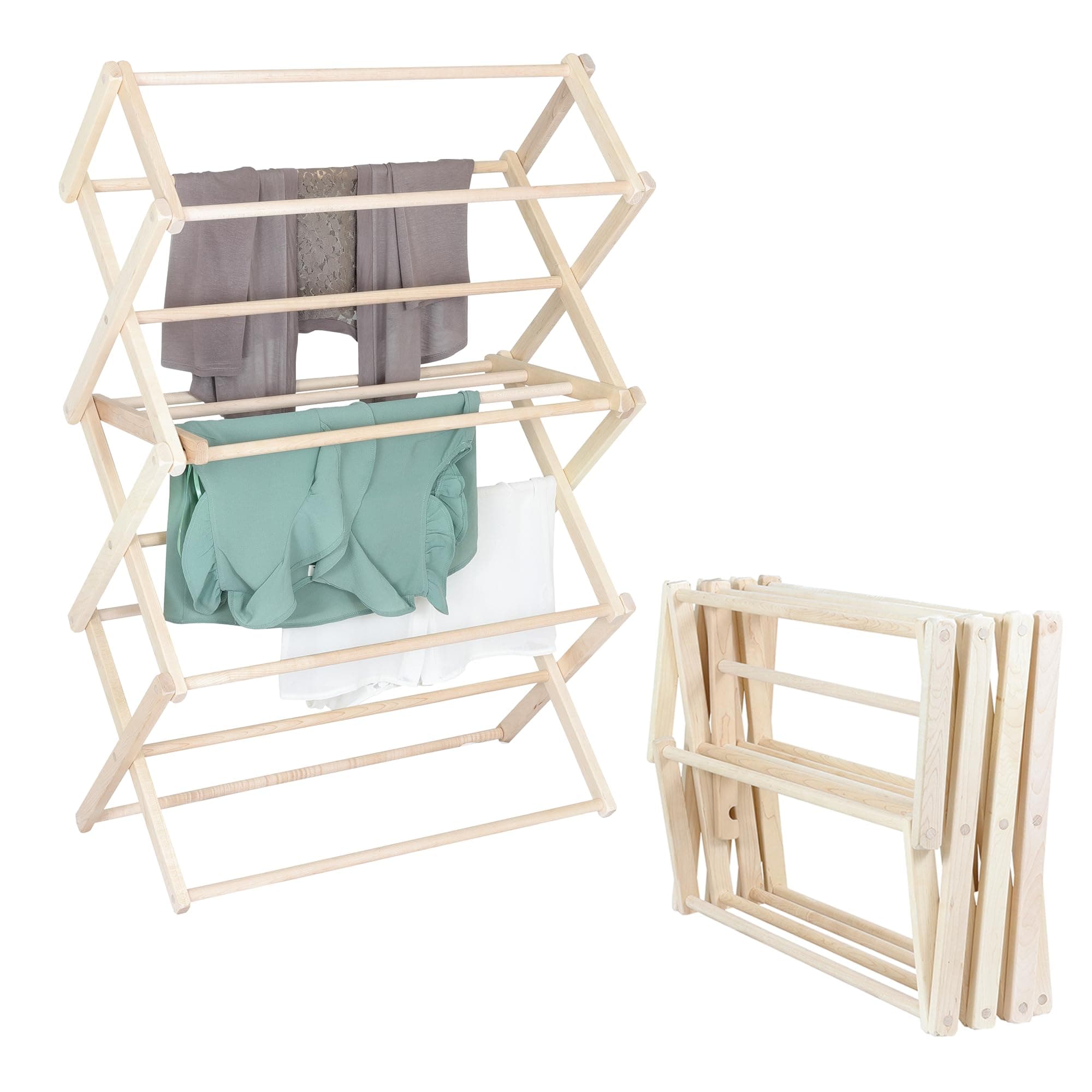 - Clothes Drying Rack: Solid Maple Hard Wood Laundry Rack for Sweaters, Blouses, Lingerie & More, Durable Folding Drying Rack, Made in USA, No Assembly Needed, Medium