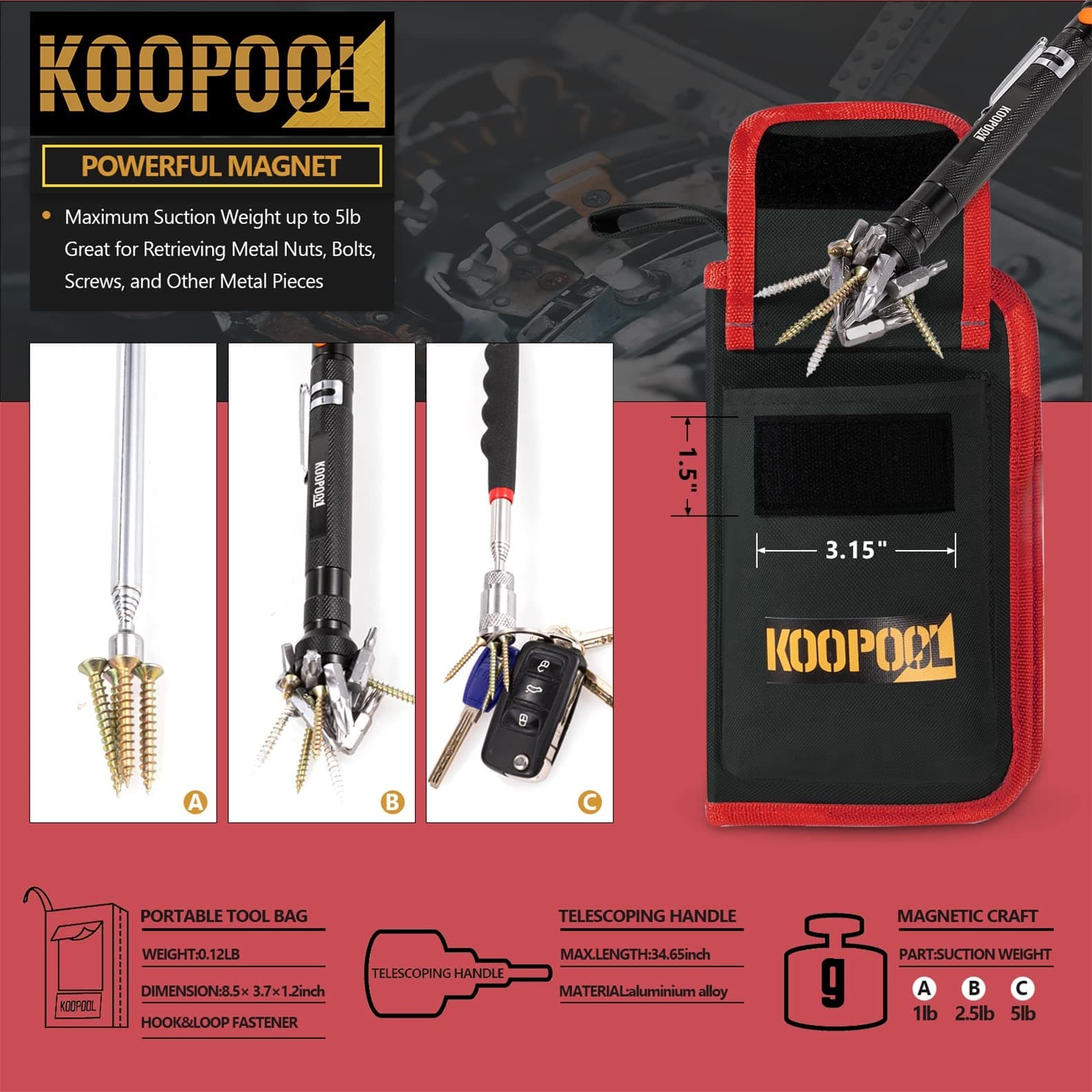 Telescoping Magnetic Pickup Tool Set, Inspection Mirror Telescoping, LED Flashlight, Cool Gadgets for Men, Stocking Stuffers, Gifts for Dad, Husband, Kids, Boyfriend, Magnet Stick