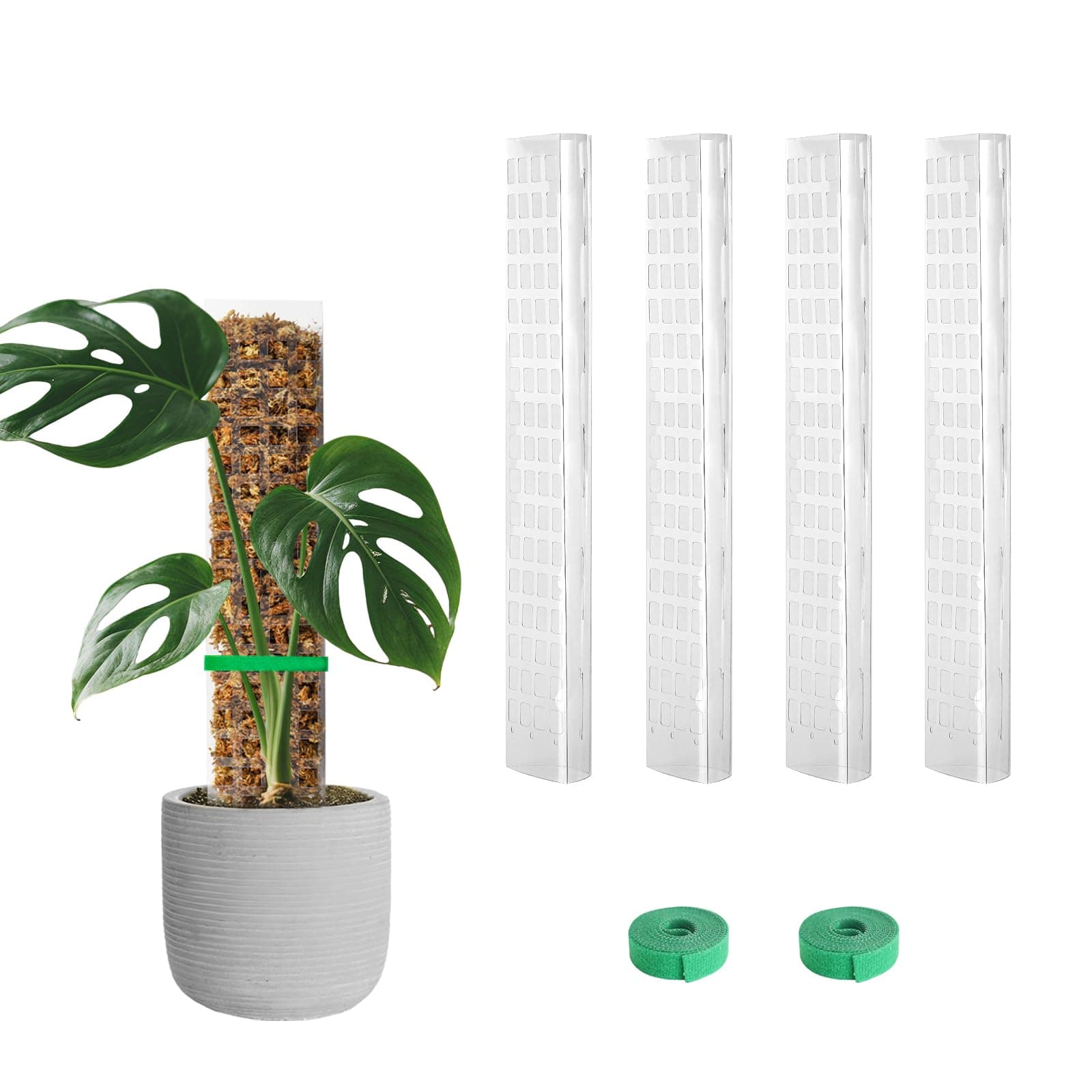 EOX 4 Pcs 15 Inch Plastic Moss Pole for Monstera, D Shaped Poles for Climbing Plants Work with Sphagnum Moss, 56 Inch Plant Stake Set of 4, Garden Ties