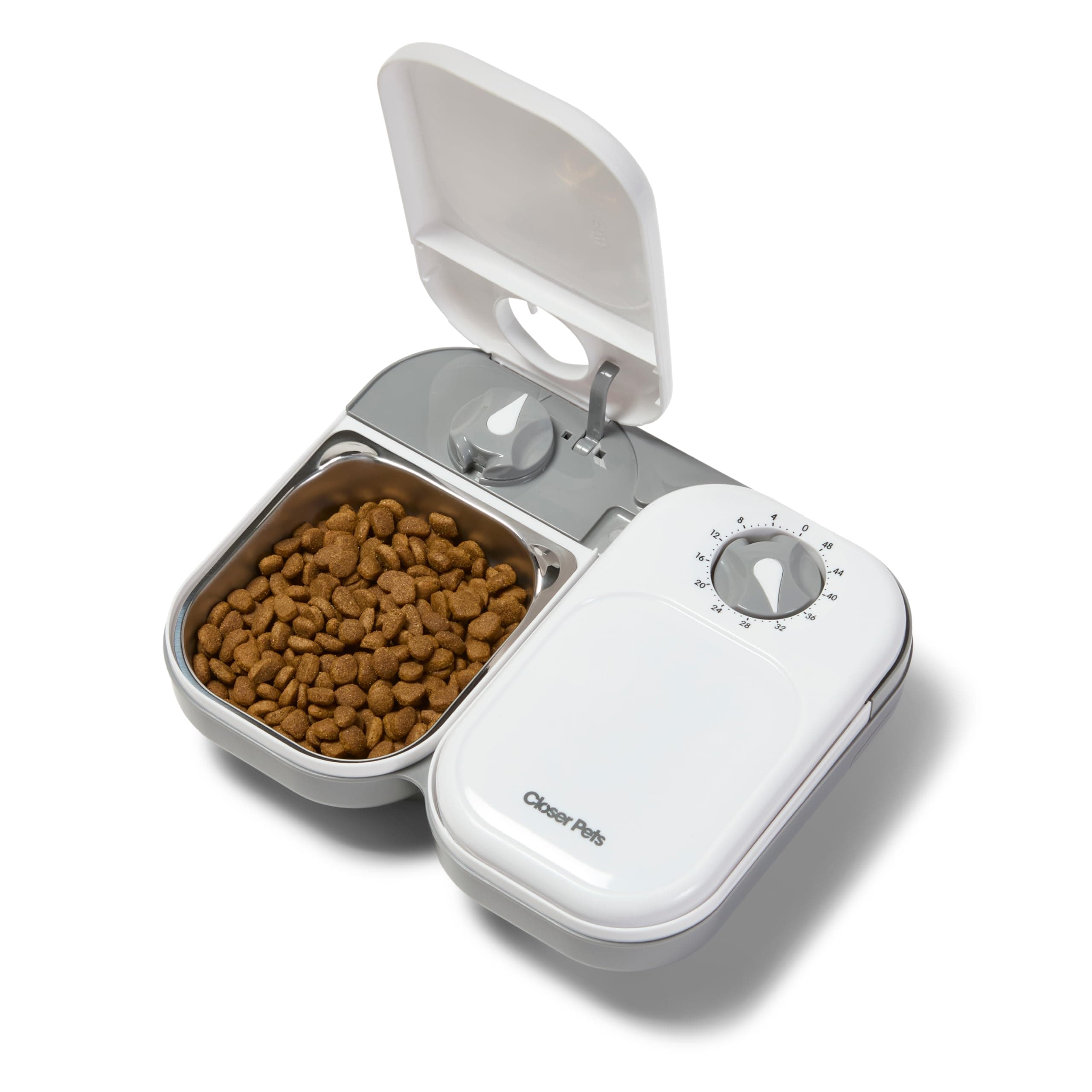 Closer Pets C200 2 Meal Timer-Controlled Automatic Pet Feeder - For Cats and Small Dogs, Wet or Dry Food, Stainless Steel Bowl Inserts and Ice Pack, up to 400 g Each, White